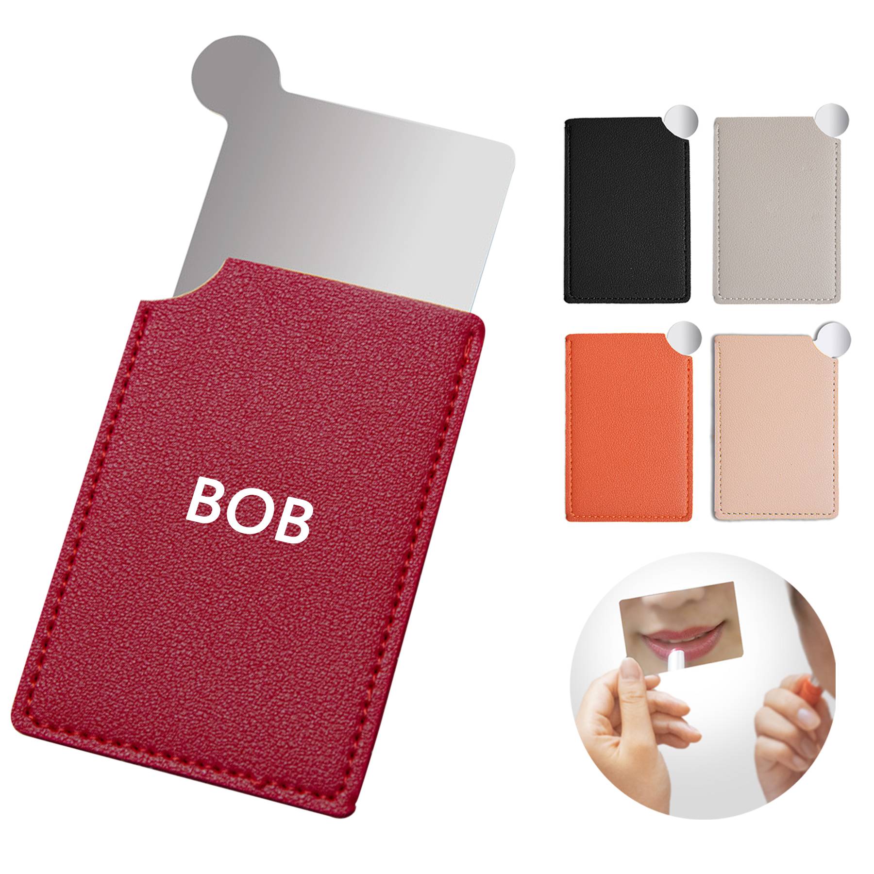 Stainless Steel Ultra-thin Makeup Mirror With Leather Cover