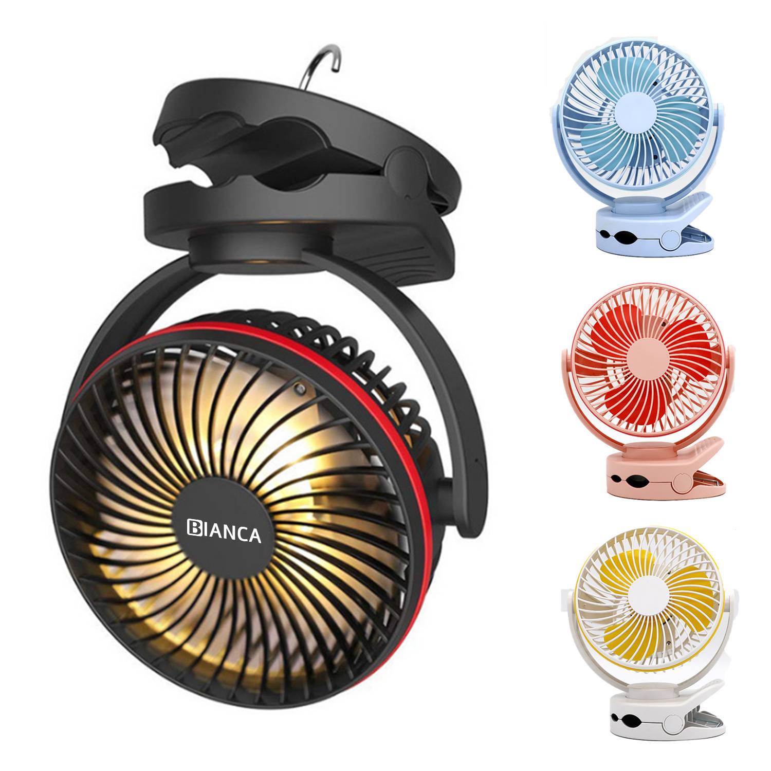 Rechargeable Camping Lantern Clip-On Fan with Hanging Hook