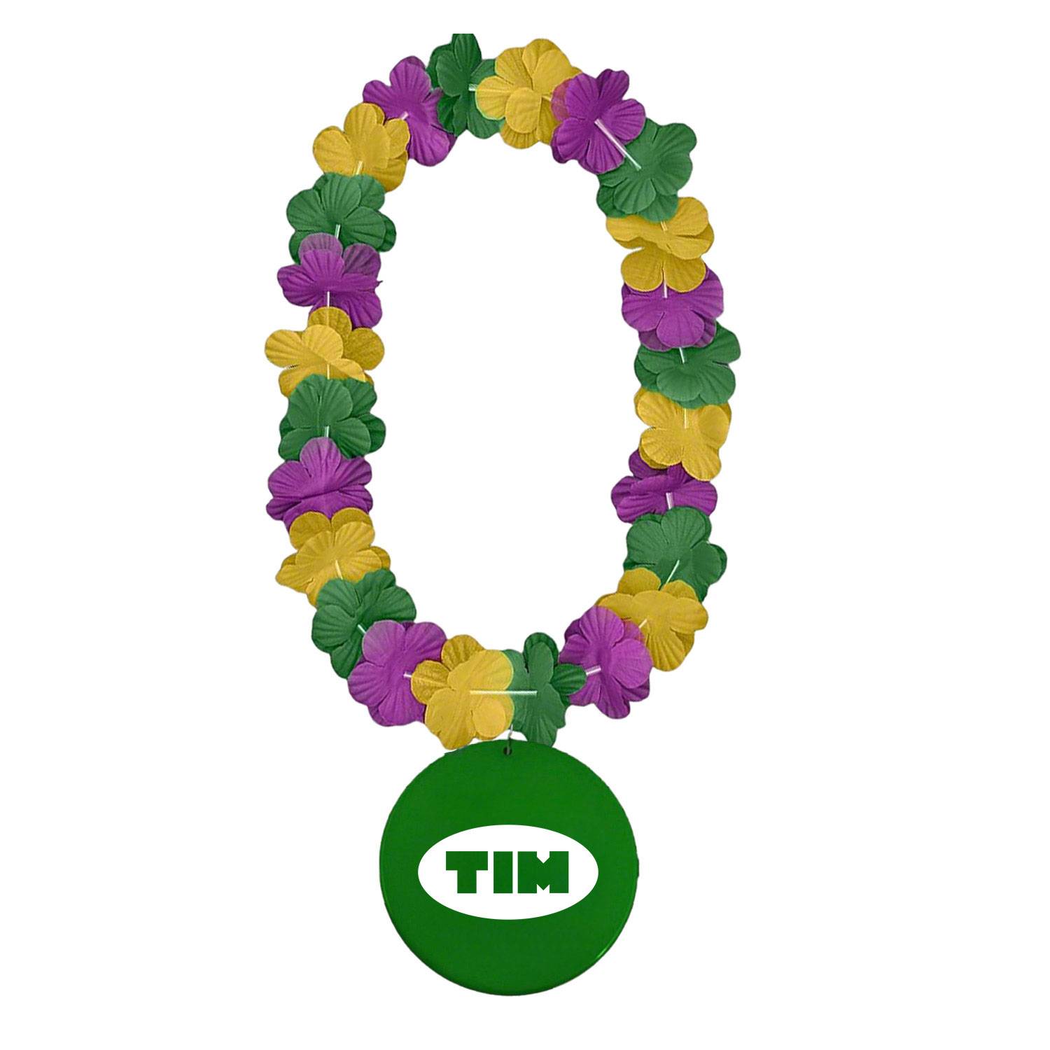 Purple Green & Gold Flower Lei Necklace