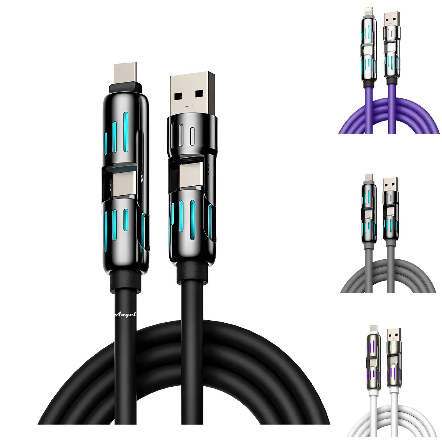 240W 4-in-1 Fast Charging Cable with LED - TPE Material