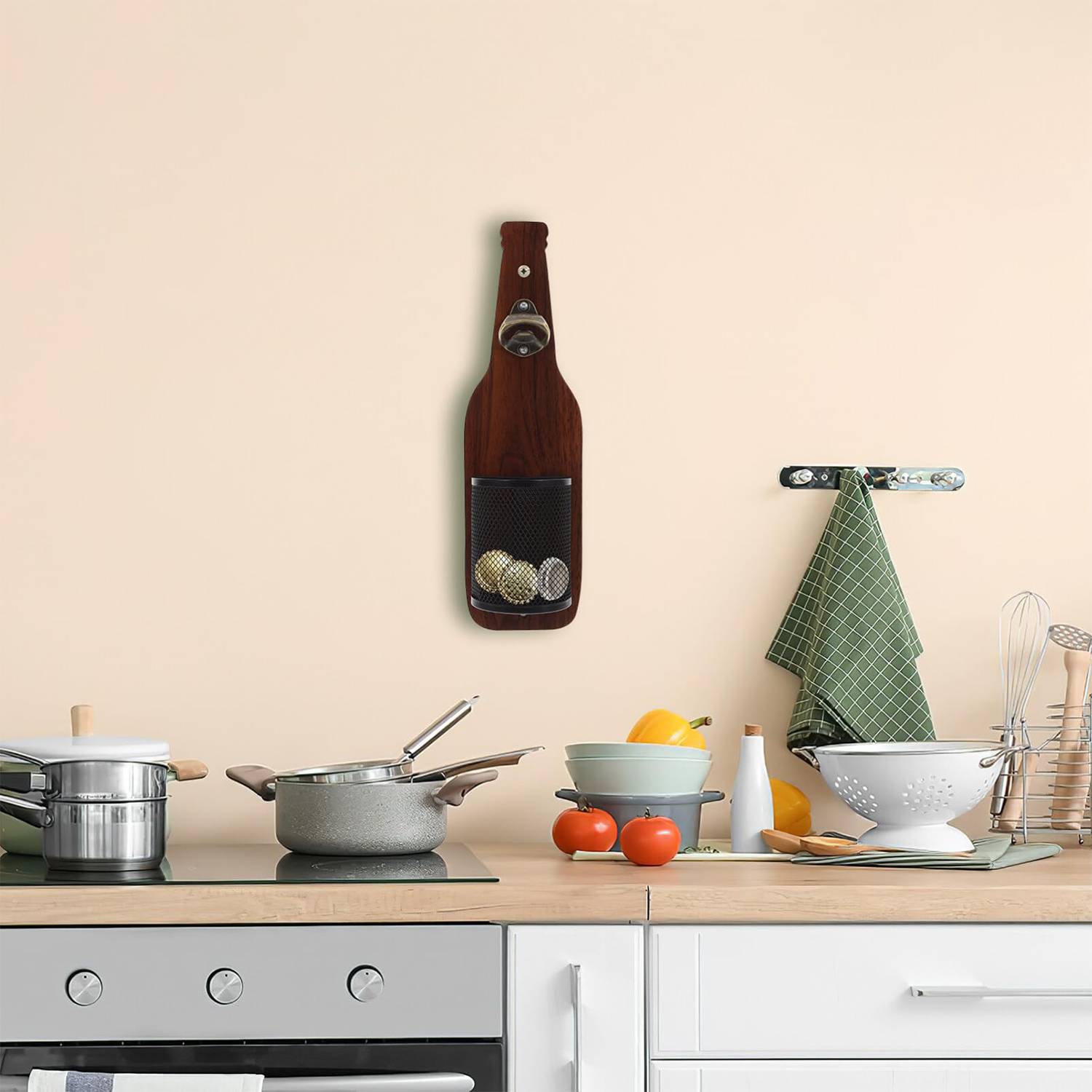 Wooden Bottle Opener Wall Mounted W/ Cap Catcher - Image 6