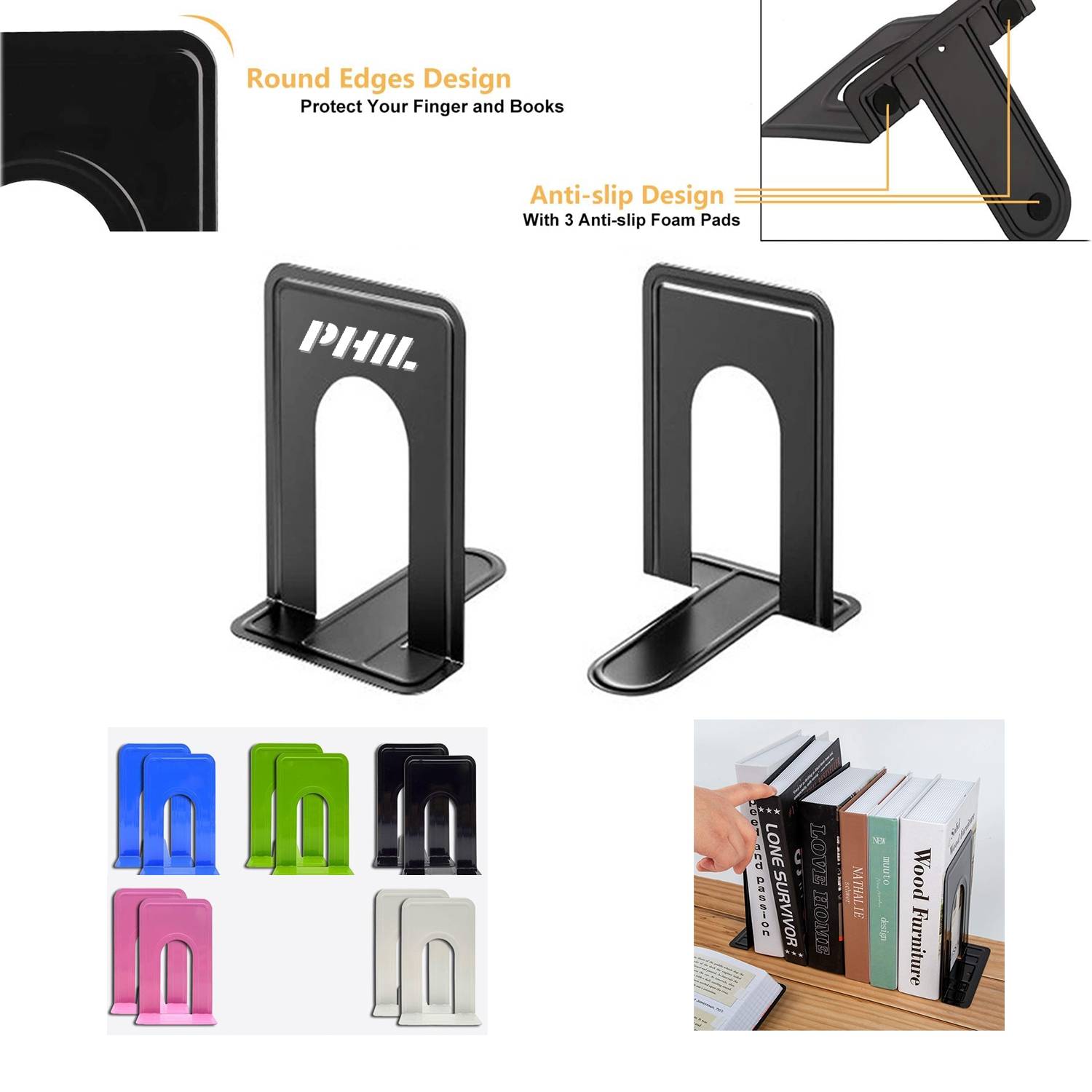 Thick Metal Desktop Bookend for Office School Use