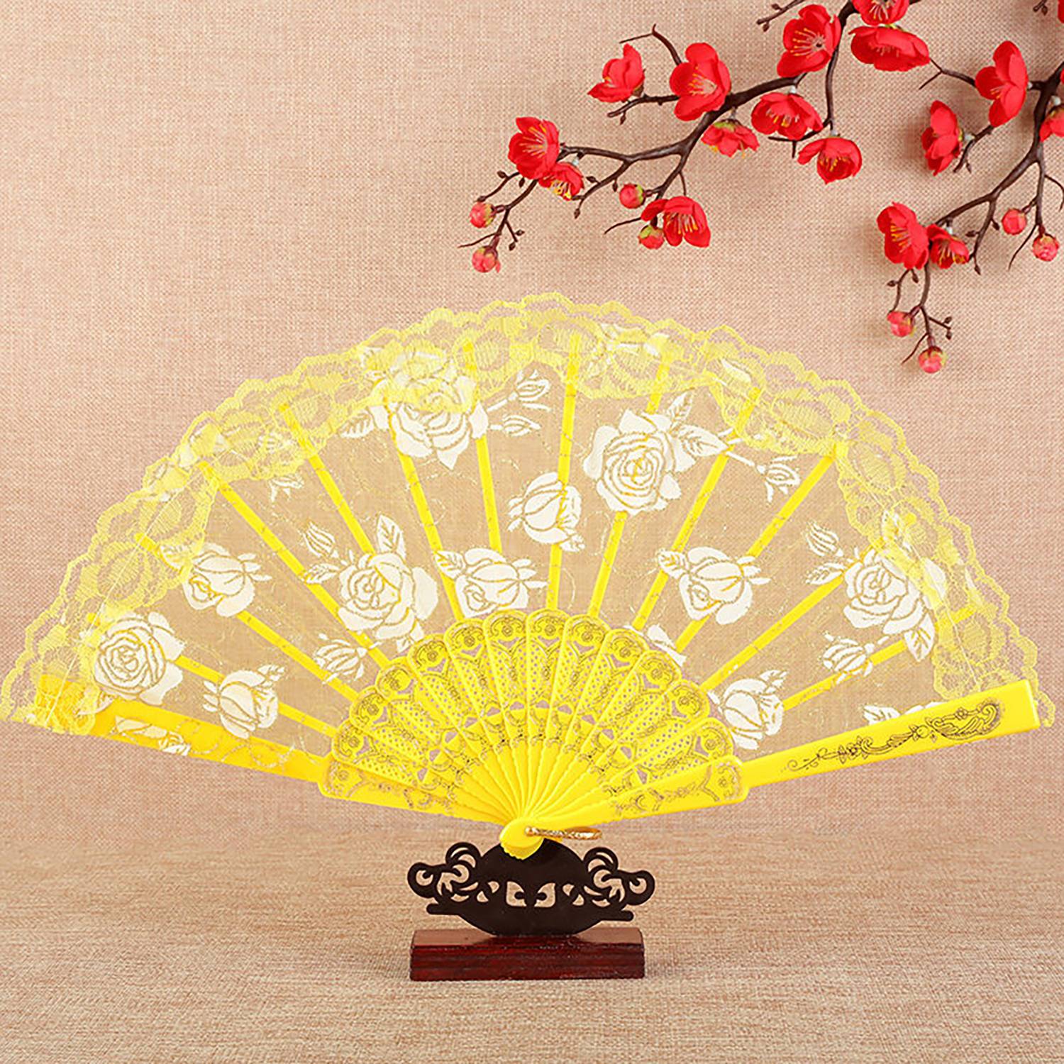 Rose Lace Handheld Folding Fan - Image 3