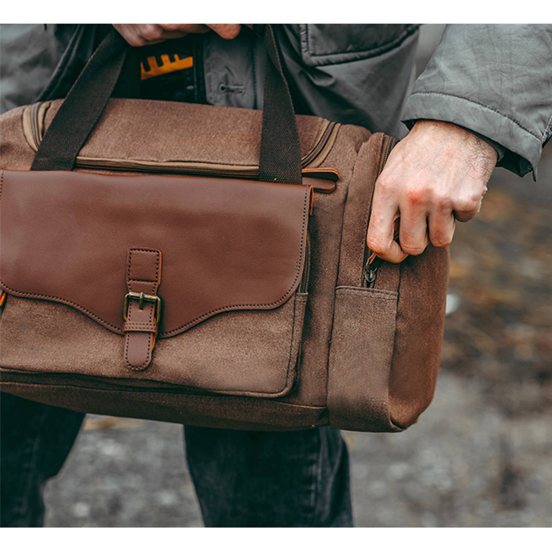 Canvas Large Capacity Leather Travel Duffel Bag - Image 10