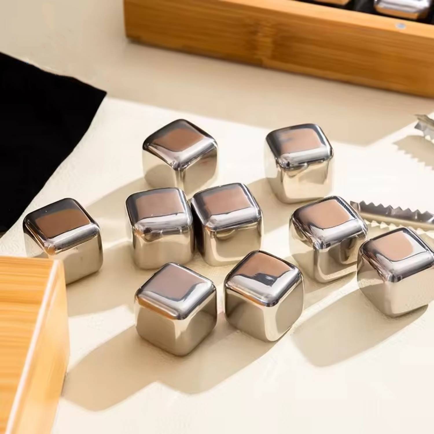 Stainless Steel Wine Stone Set In Bamboo Case - Image 4