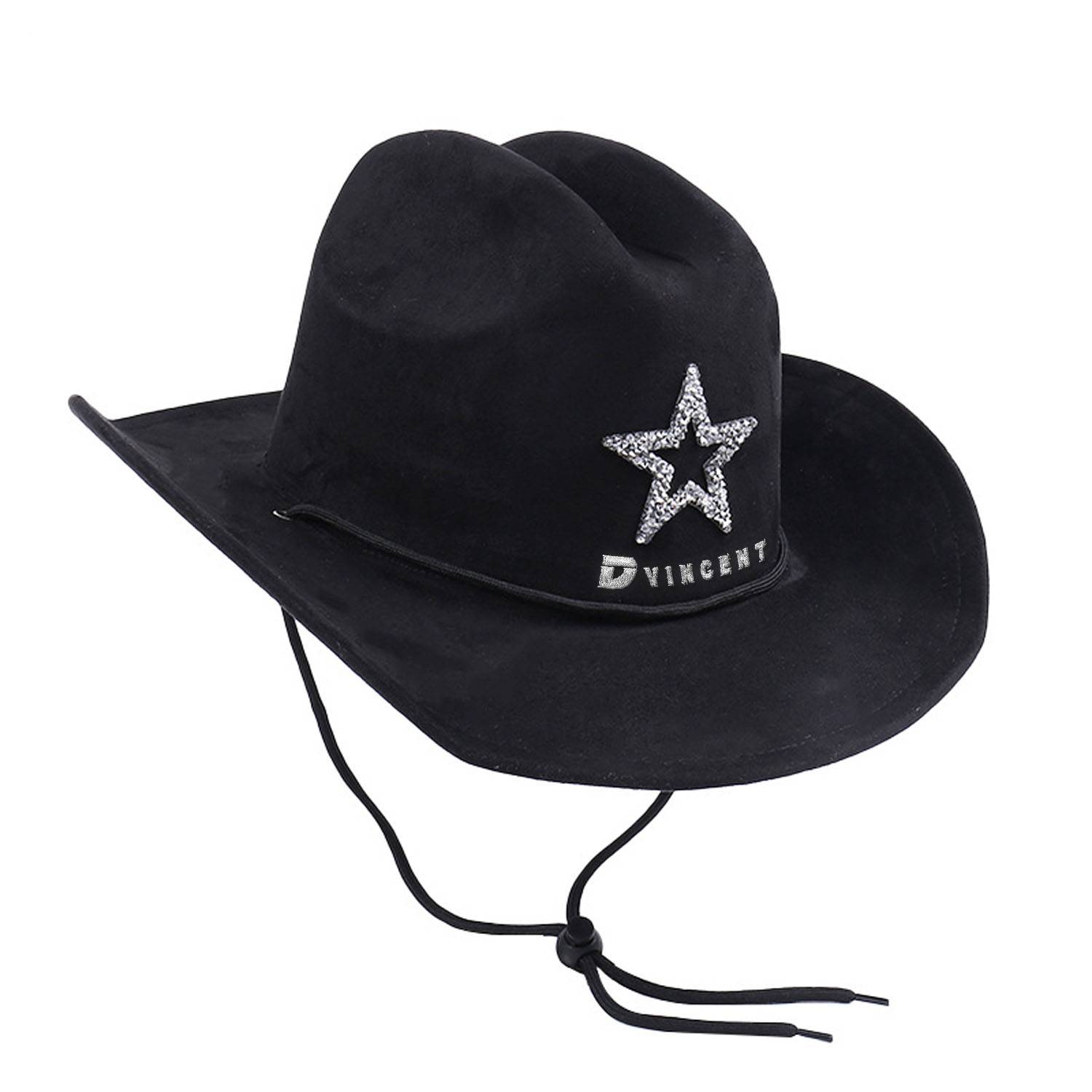 Rhinestone Star Suede Cowboy Hat with Adjustable Drawstring