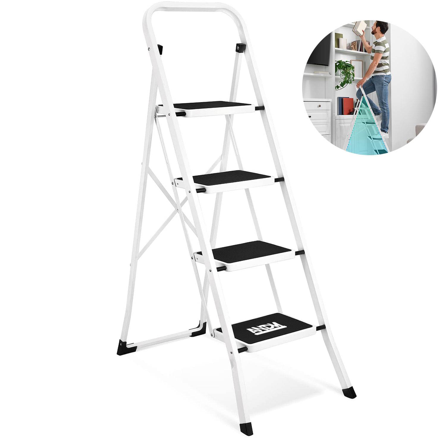 White Anti-Slip Four-Step Folding Ladder