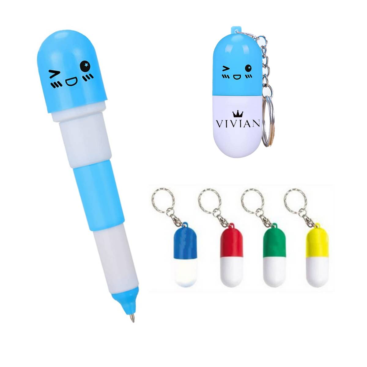 Pill Shape Ballpoint Pen with key chain
