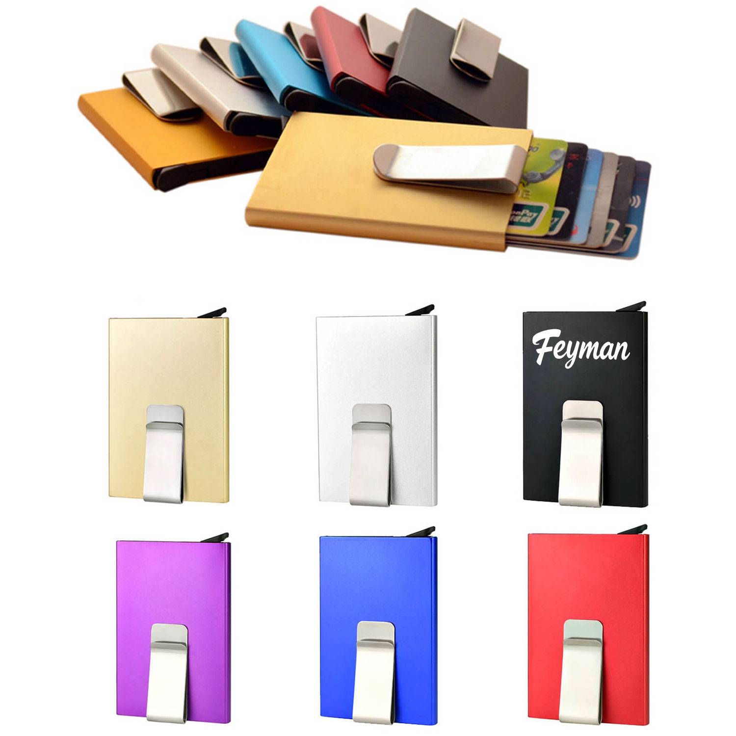 RFID Credit Card Holder for Men Money Clip Aluminum Metal