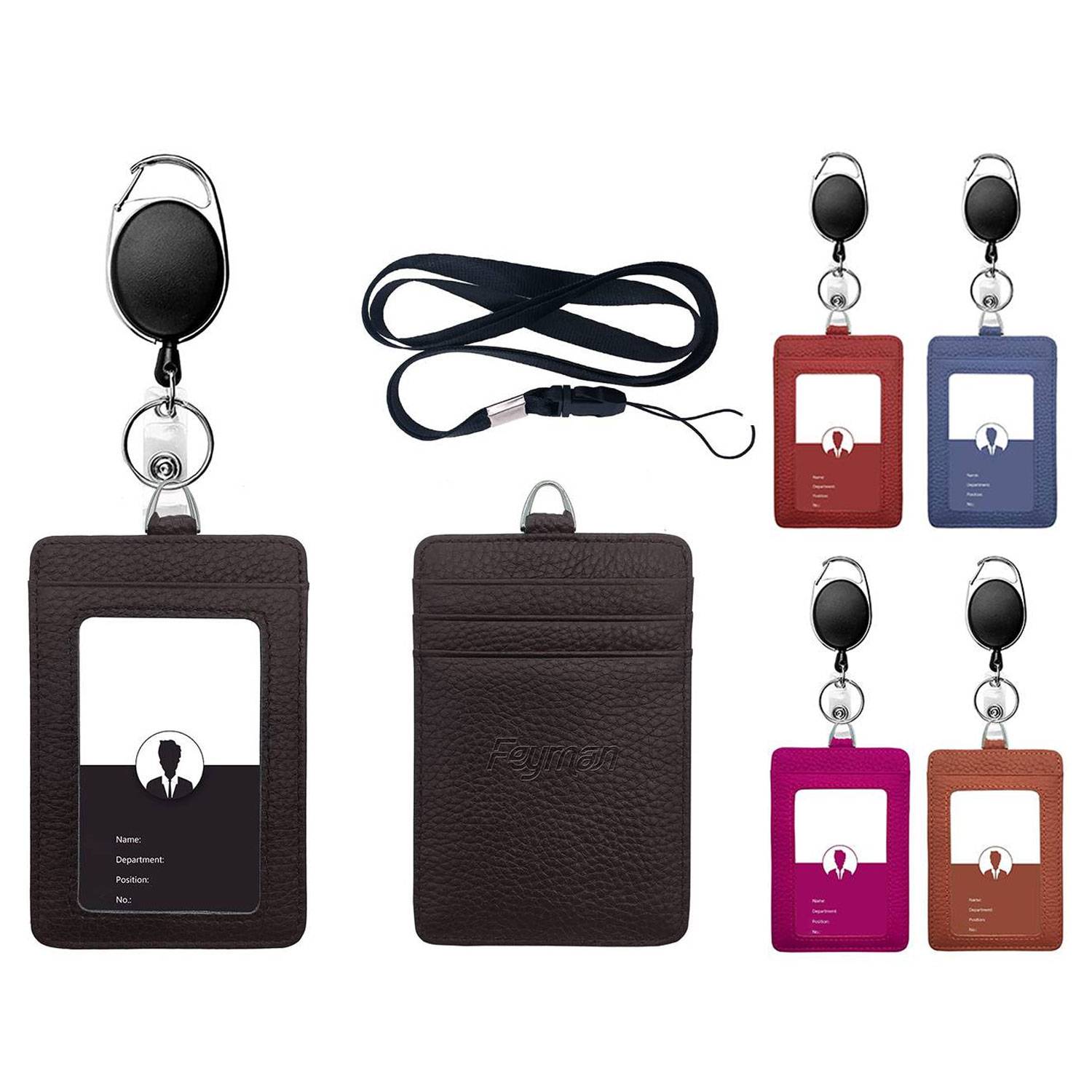 PU Leather Retractable Badge Holder ID Card Wallet