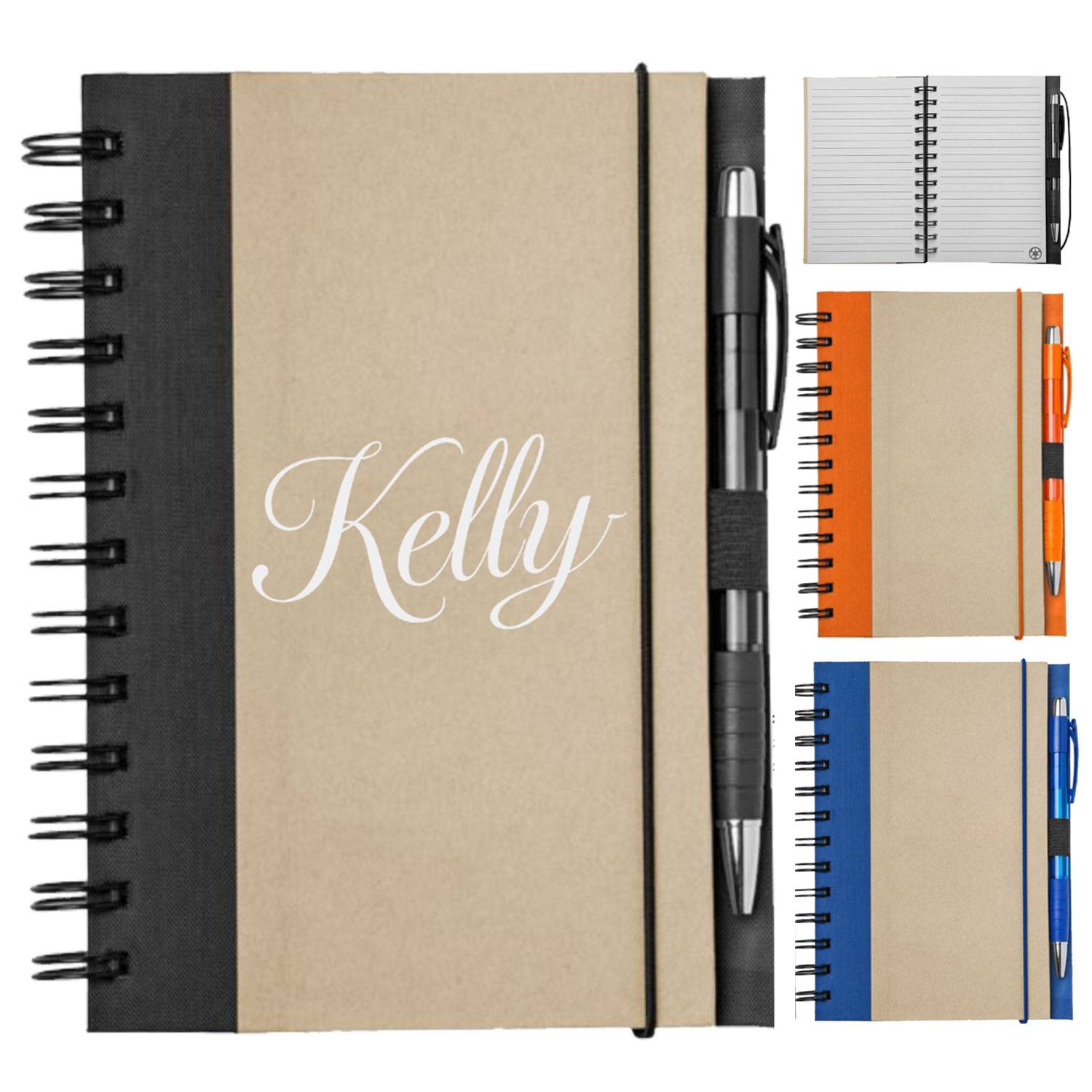 Eco-Friendly Brown Paper Spiral Notebook w/ Pen