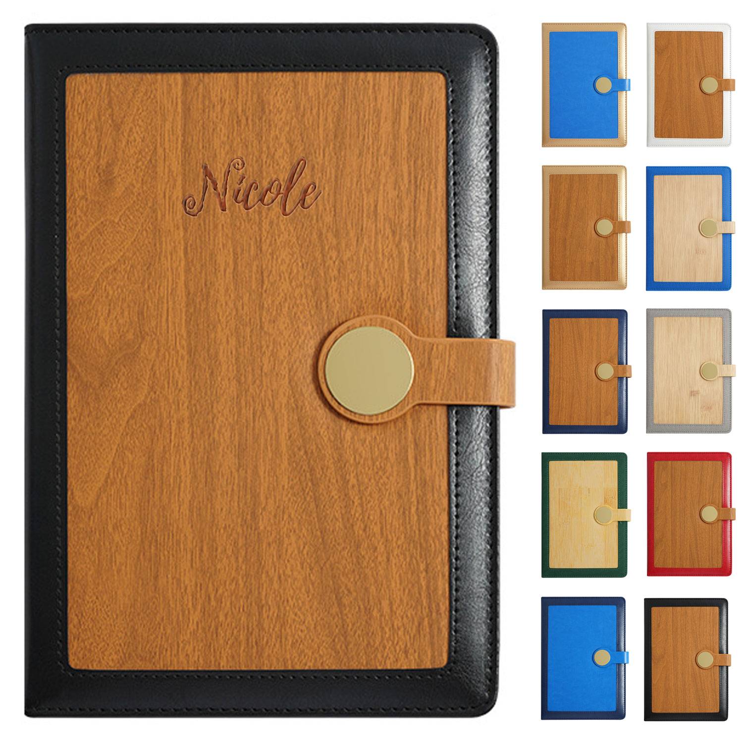 A5 PU Leather Metal Clasp Wood Grain Notebook