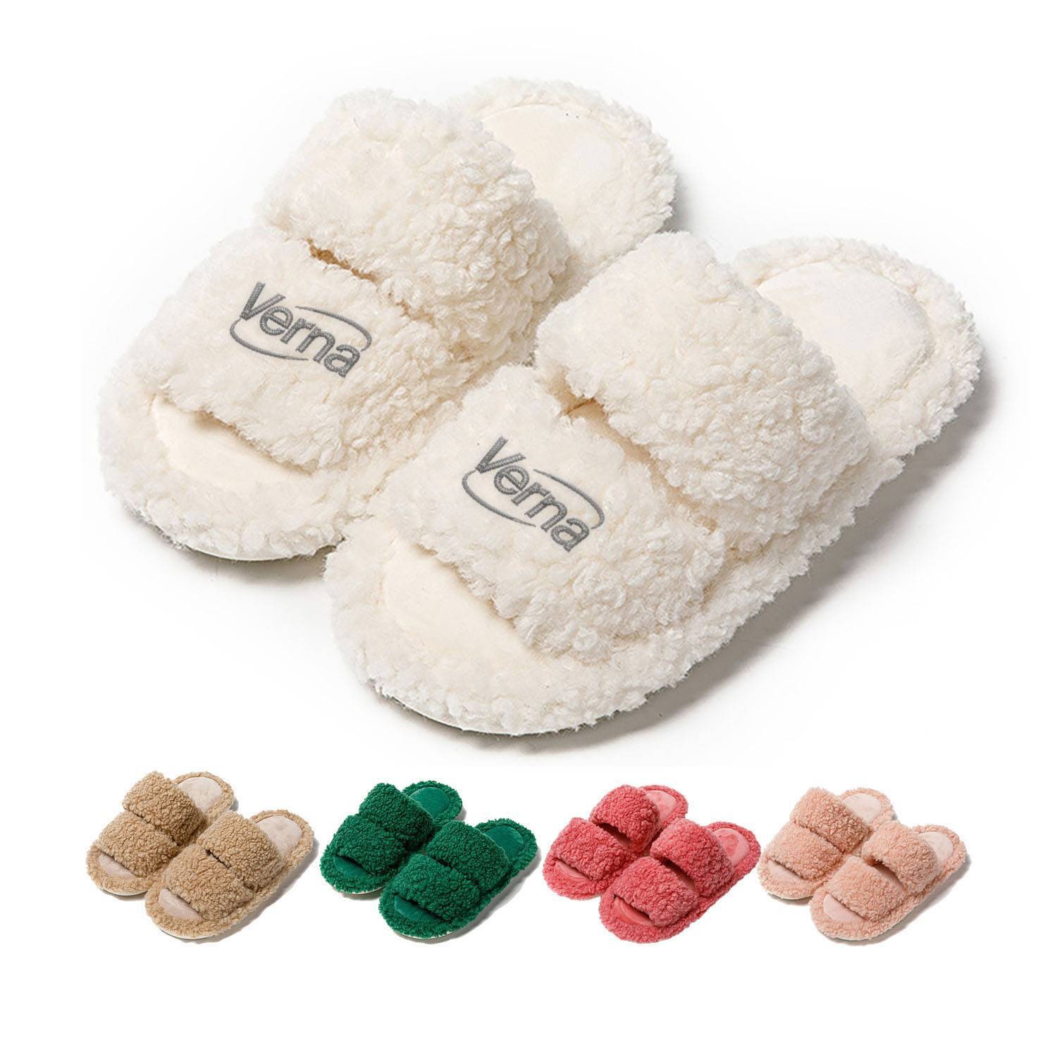 Womens Open Toe Fluffy House Slippers