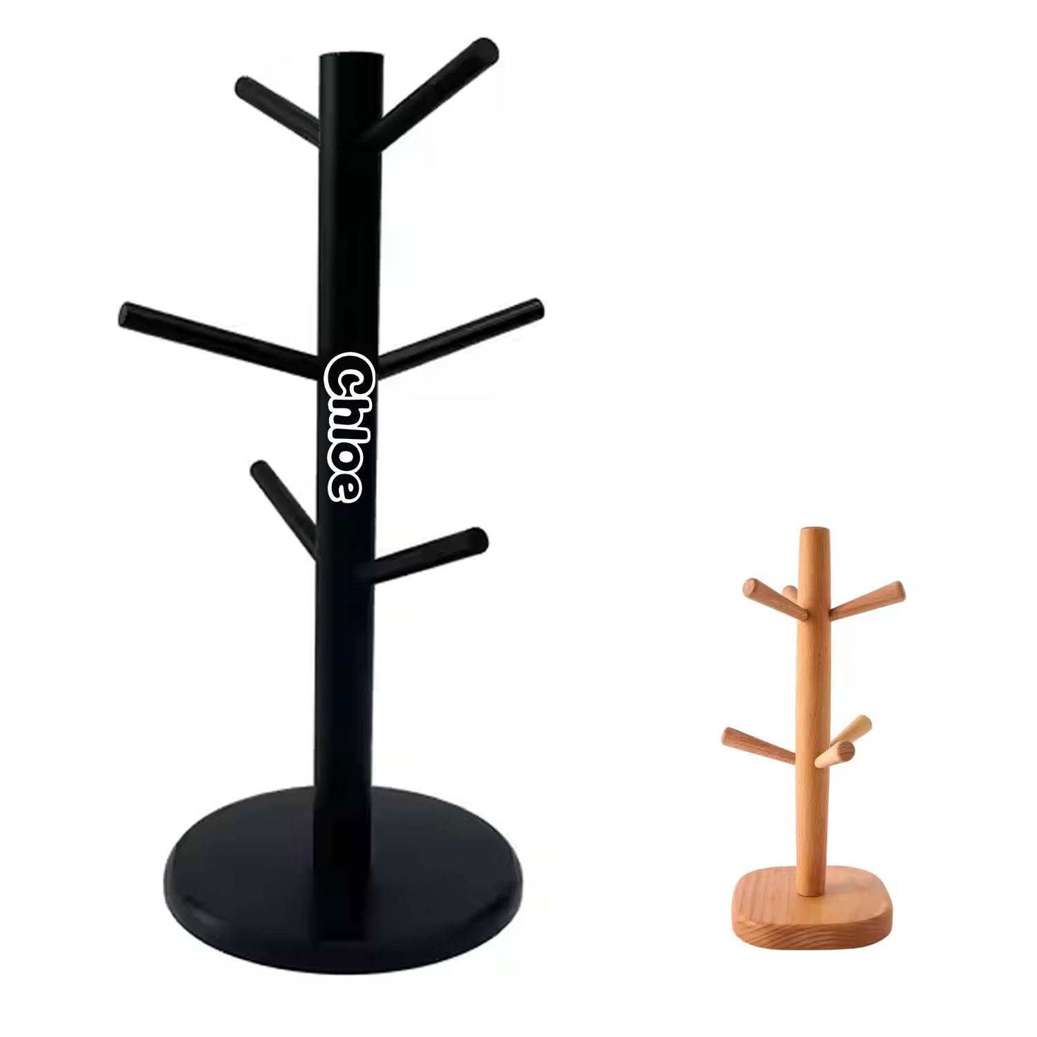 Wooden Tree Mug Holder w/ 6 Hooks