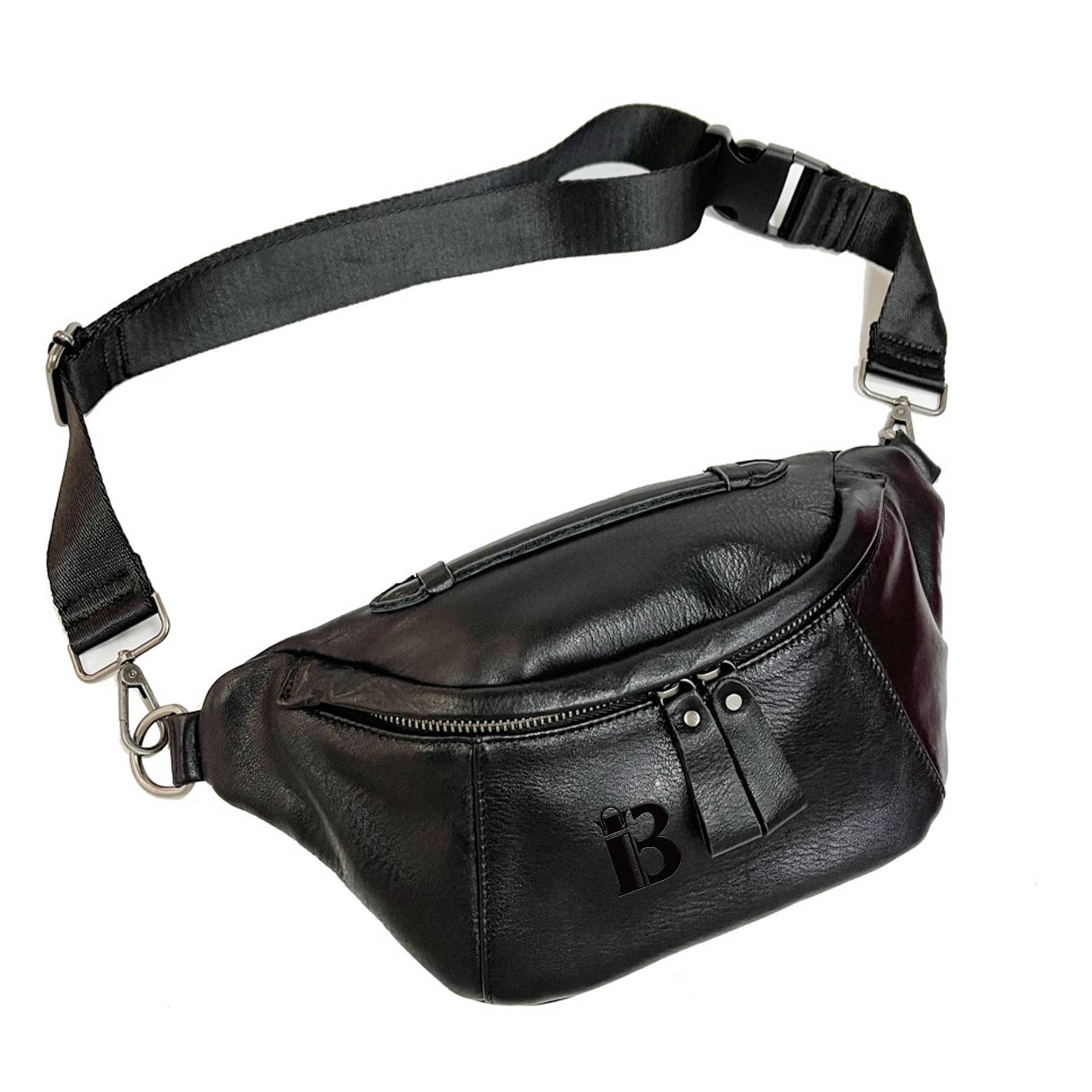 Genuine Leather Stylish Black Belt bag Fanny Pack
