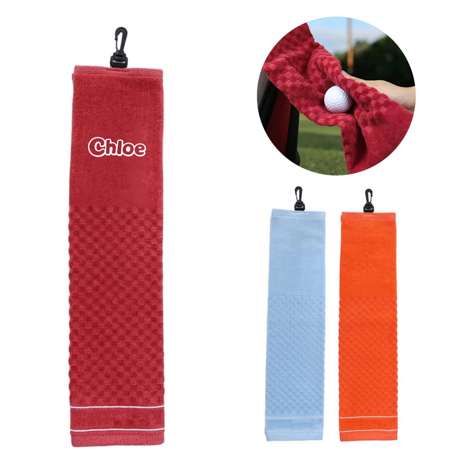 Cotton Sweat Absorbent Golf Towel w/ Carabiner Clip
