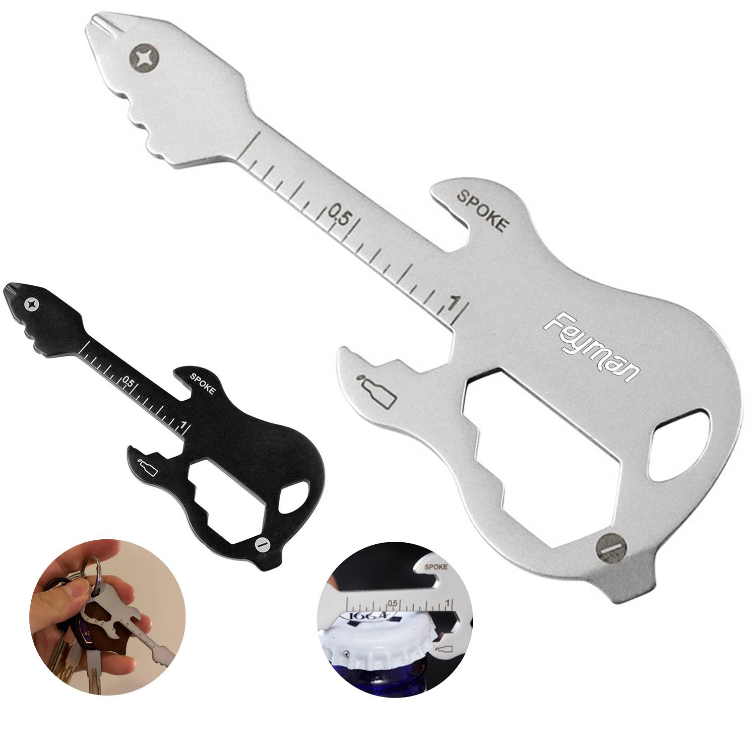 12 in 1 Stainless Steel Guitar Shape Multi Tool Keychain