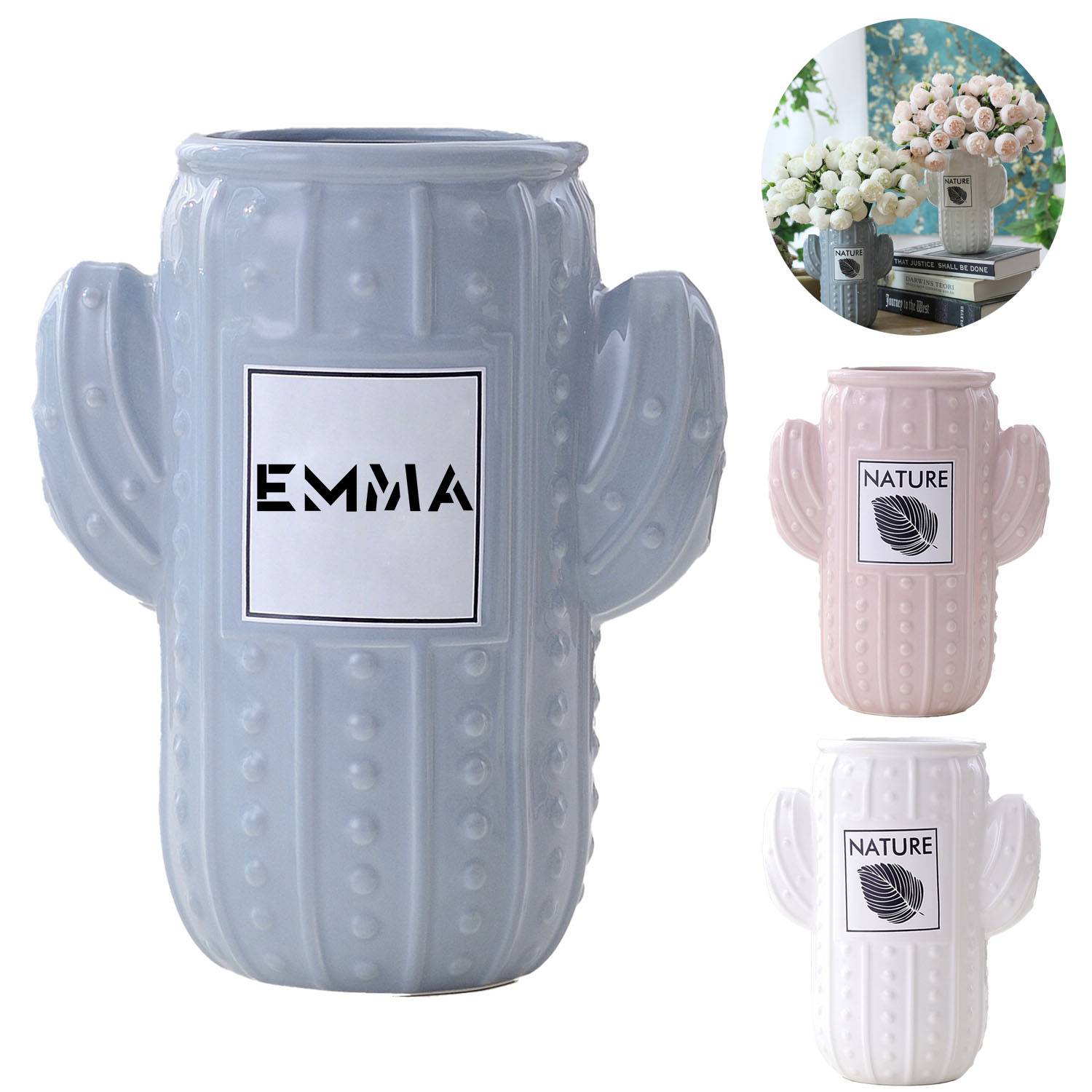 Cactus Shape Ceramic Vase for Flower Arrangement Home