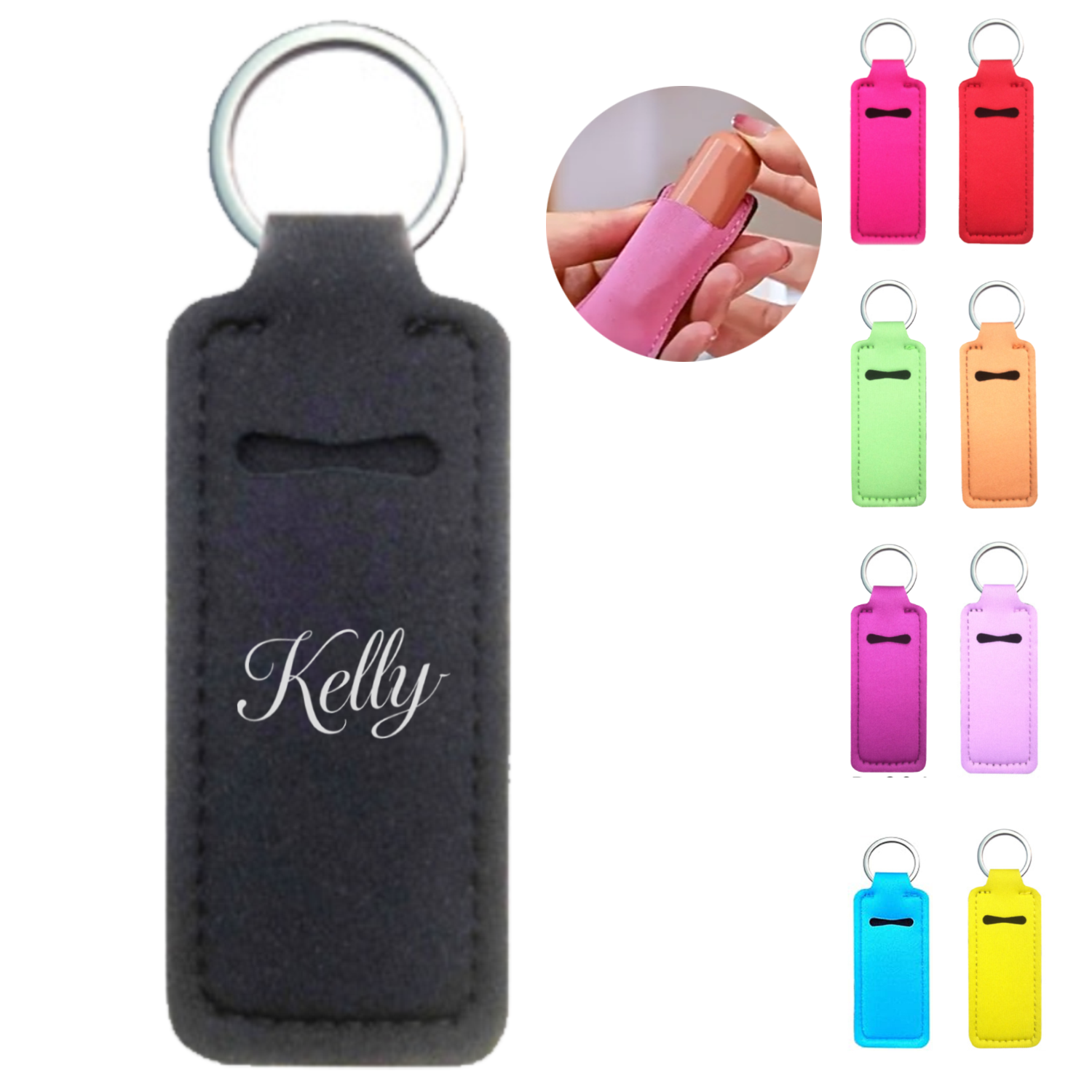 Neoprene Lipstick Sleeve Keychain