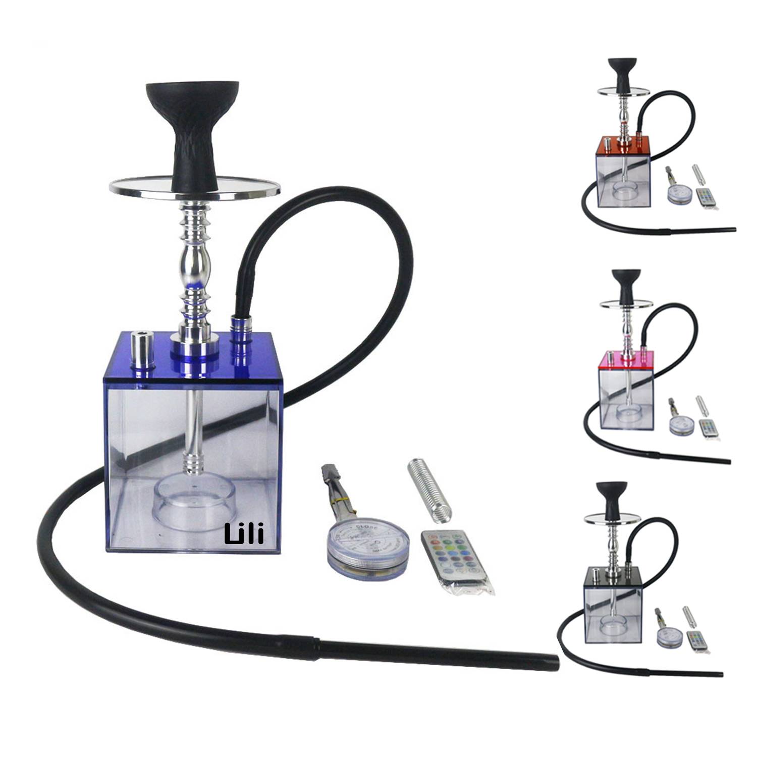 Led Light Cube Hookah with two hoses