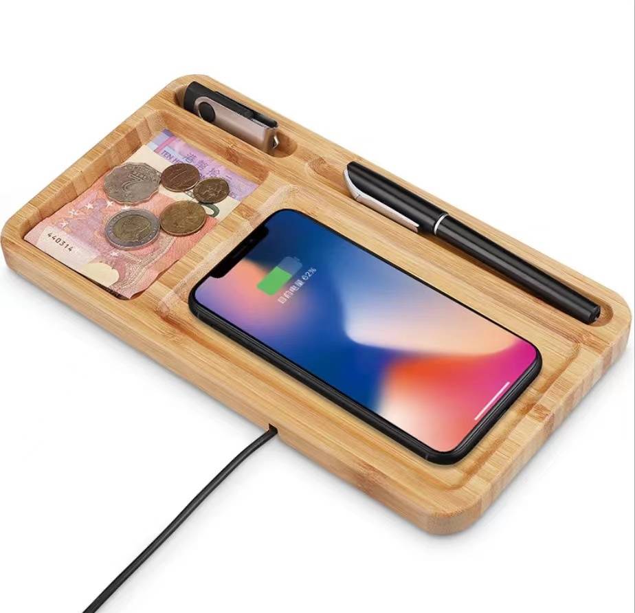 Bamboo Wireless Charging Custom Desktop Organizer