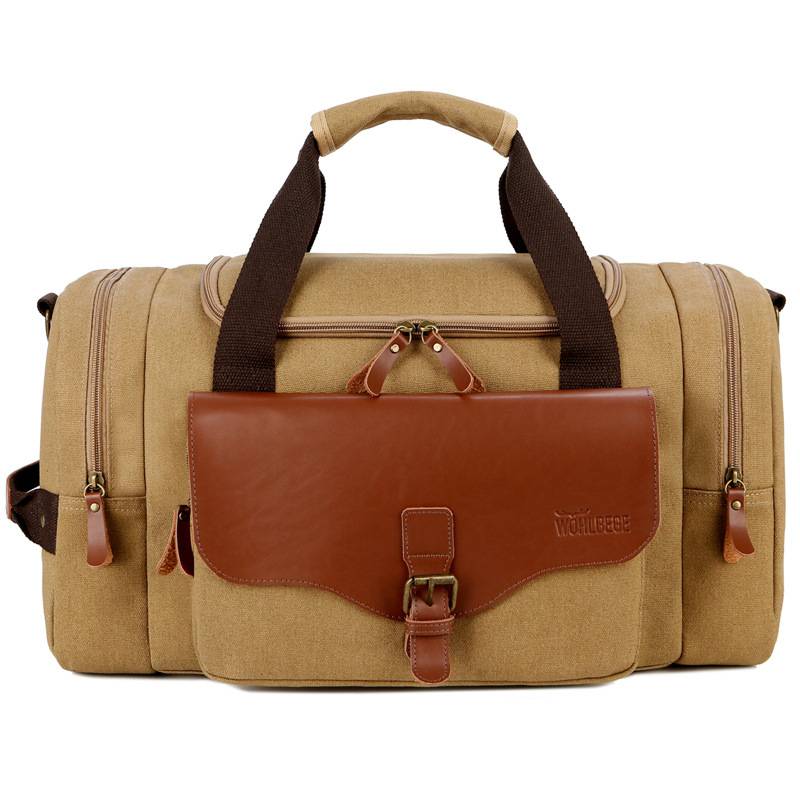 Canvas Large Capacity Leather Travel Duffel Bag - Image 5
