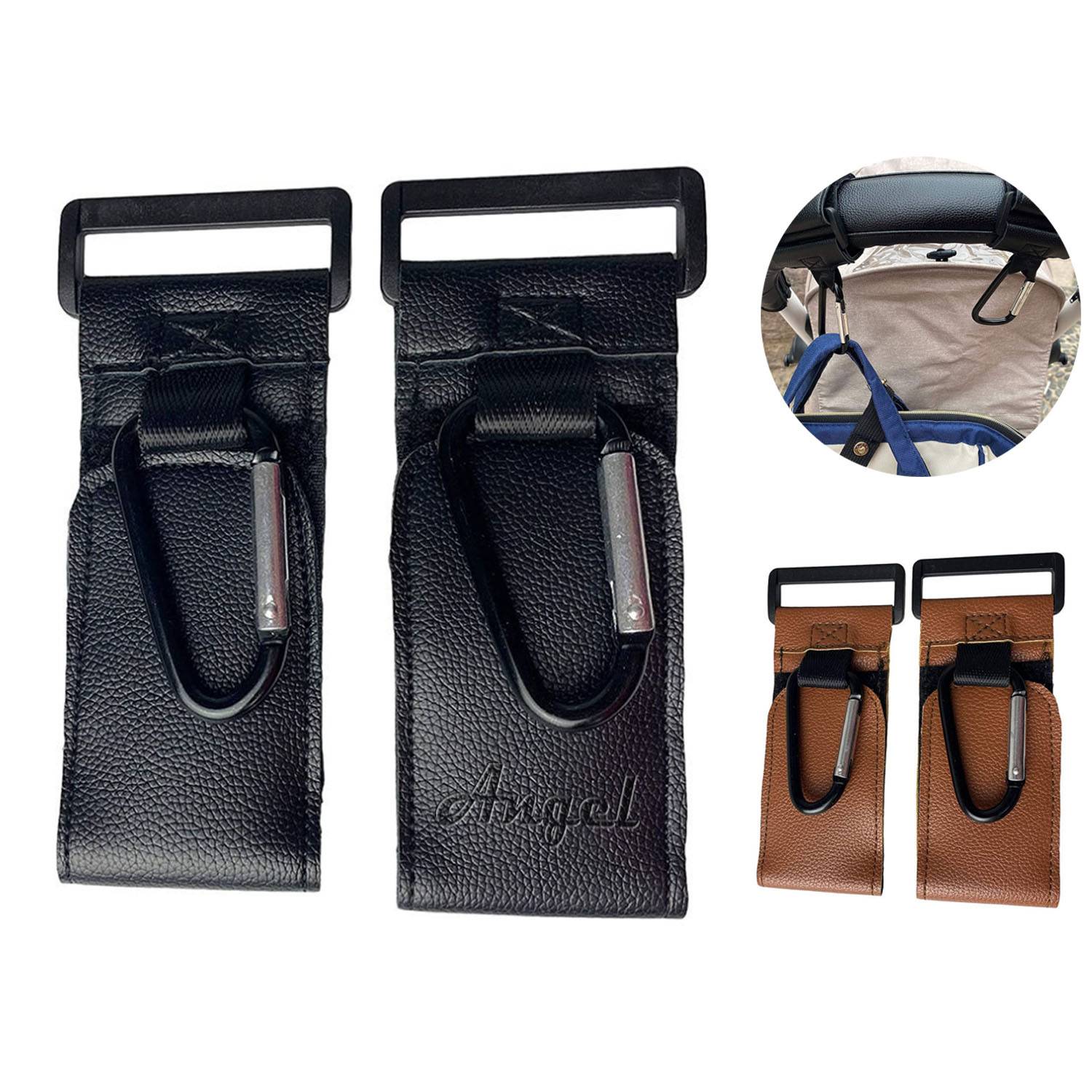 2Pcs Multipurpose PU Leather Baby Stroller Hooks