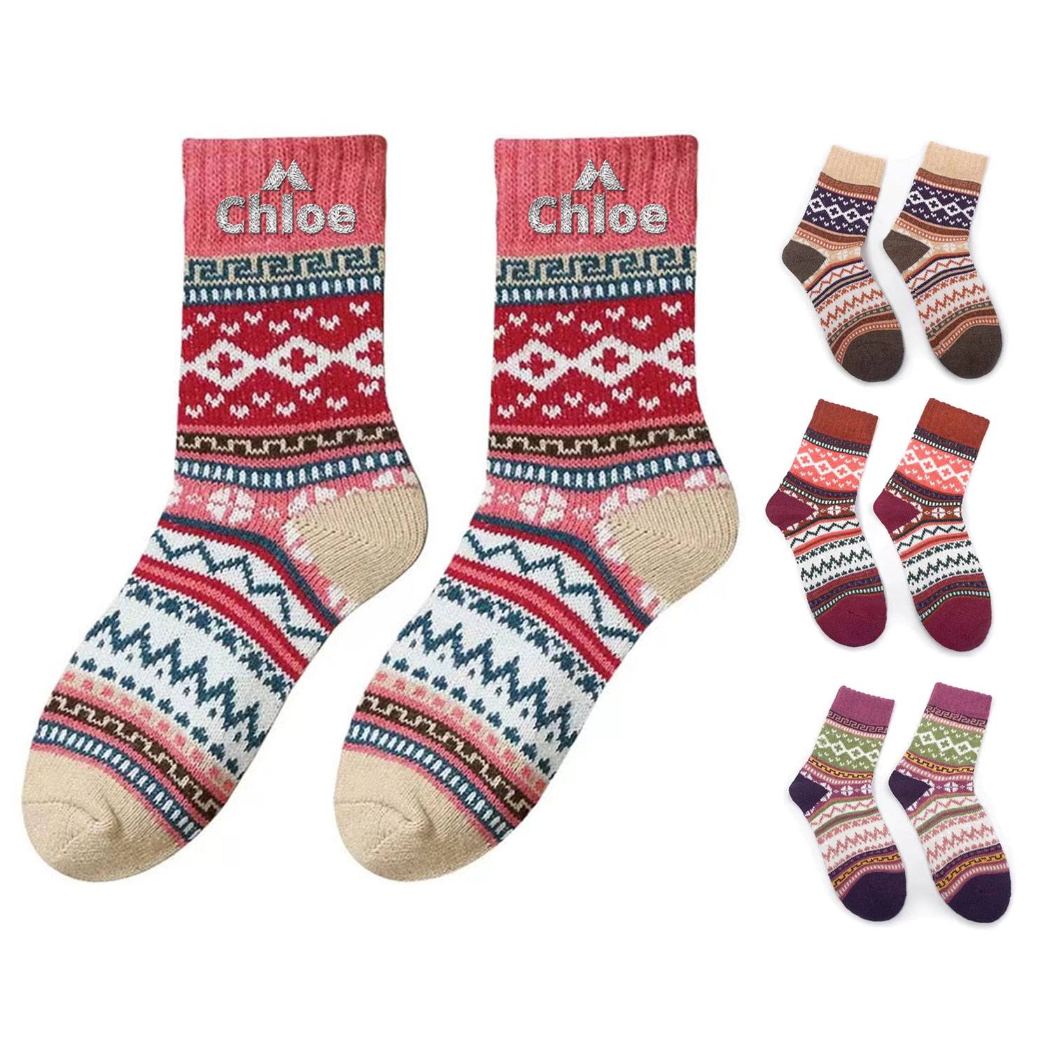 Women's Thick Winter Wool Socks Warm Cross-Flower Design