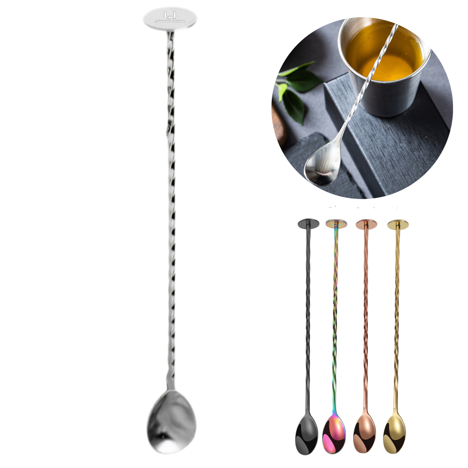 Stainless Steel Bar Spoon w/Spiral Handle for Mixing Drinks