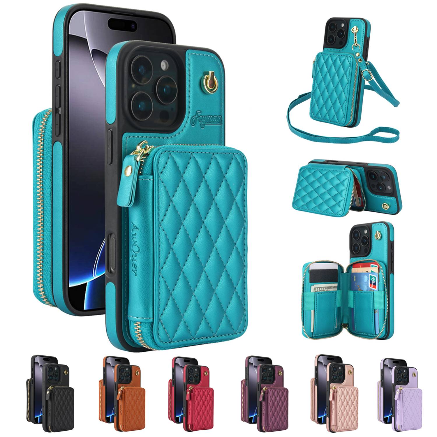 Diagonal Zipper Wallet Phone Protective Case