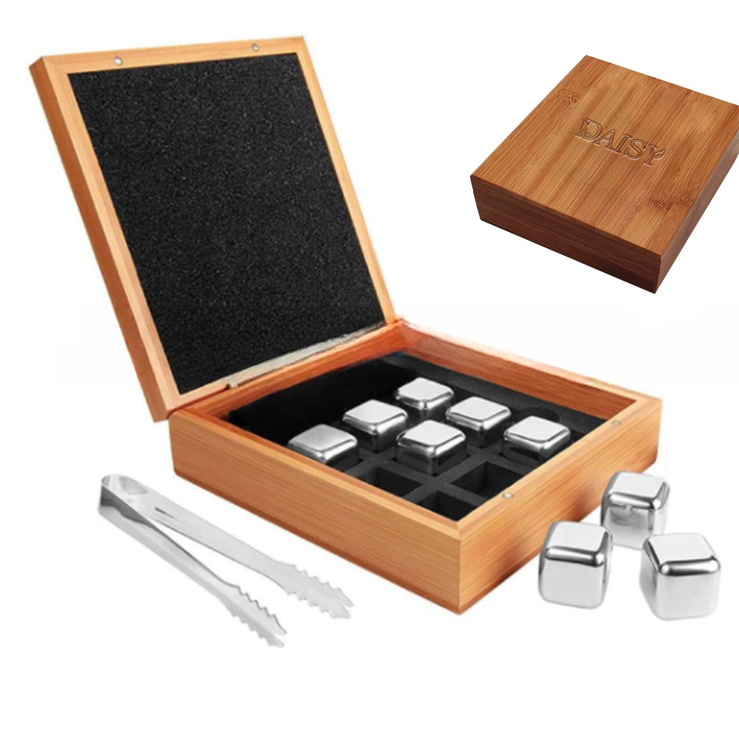 Stainless Steel Wine Stone Set In Bamboo Case