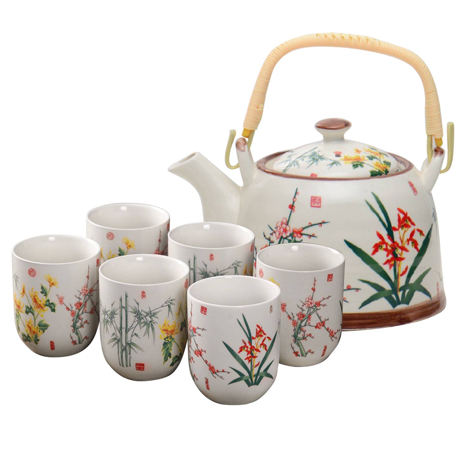 Ceramic Tea Pot And 6 Cups Set