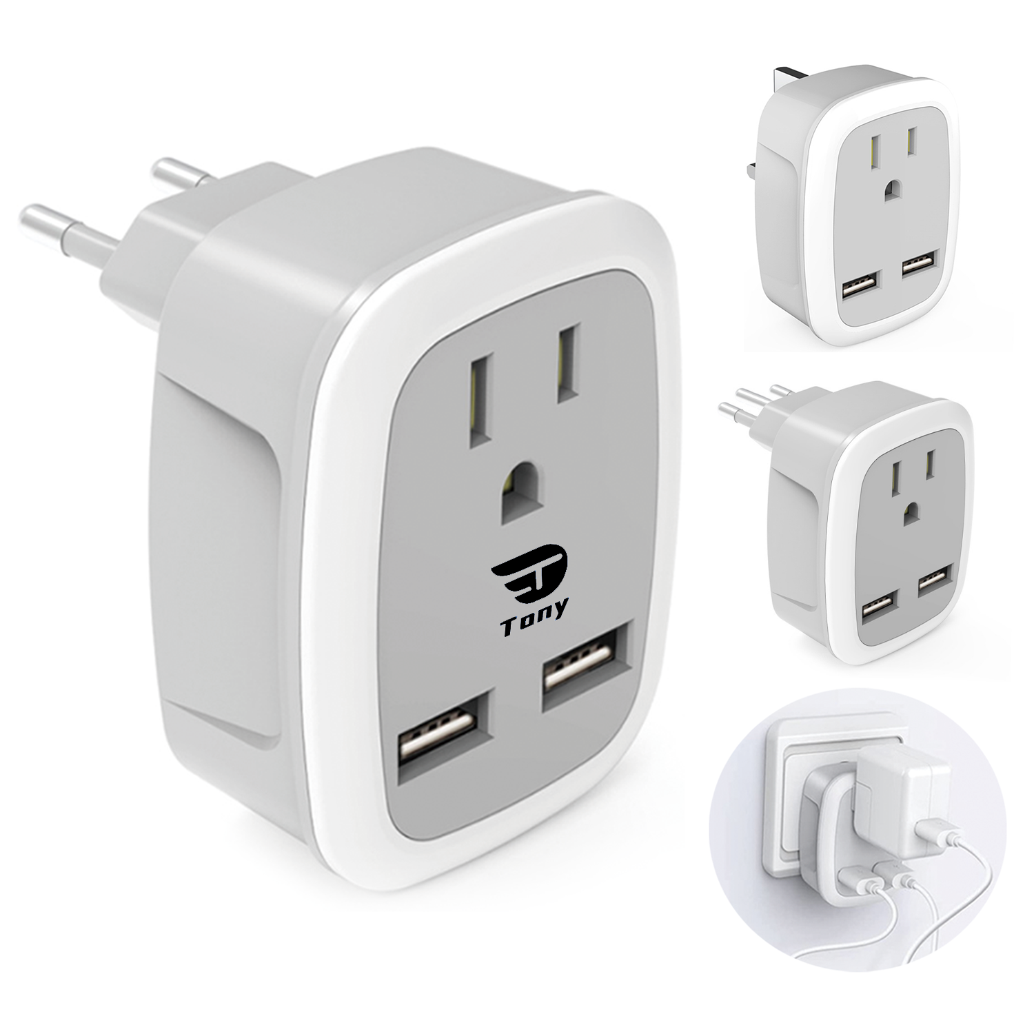 International Power Plug with 2 USB, Type C Outlet