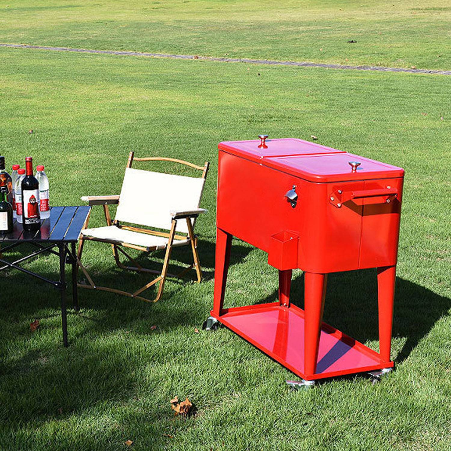 80 Quart Stainless Steel Ice Chest Cooler Cart w/ Wheels - Image 6