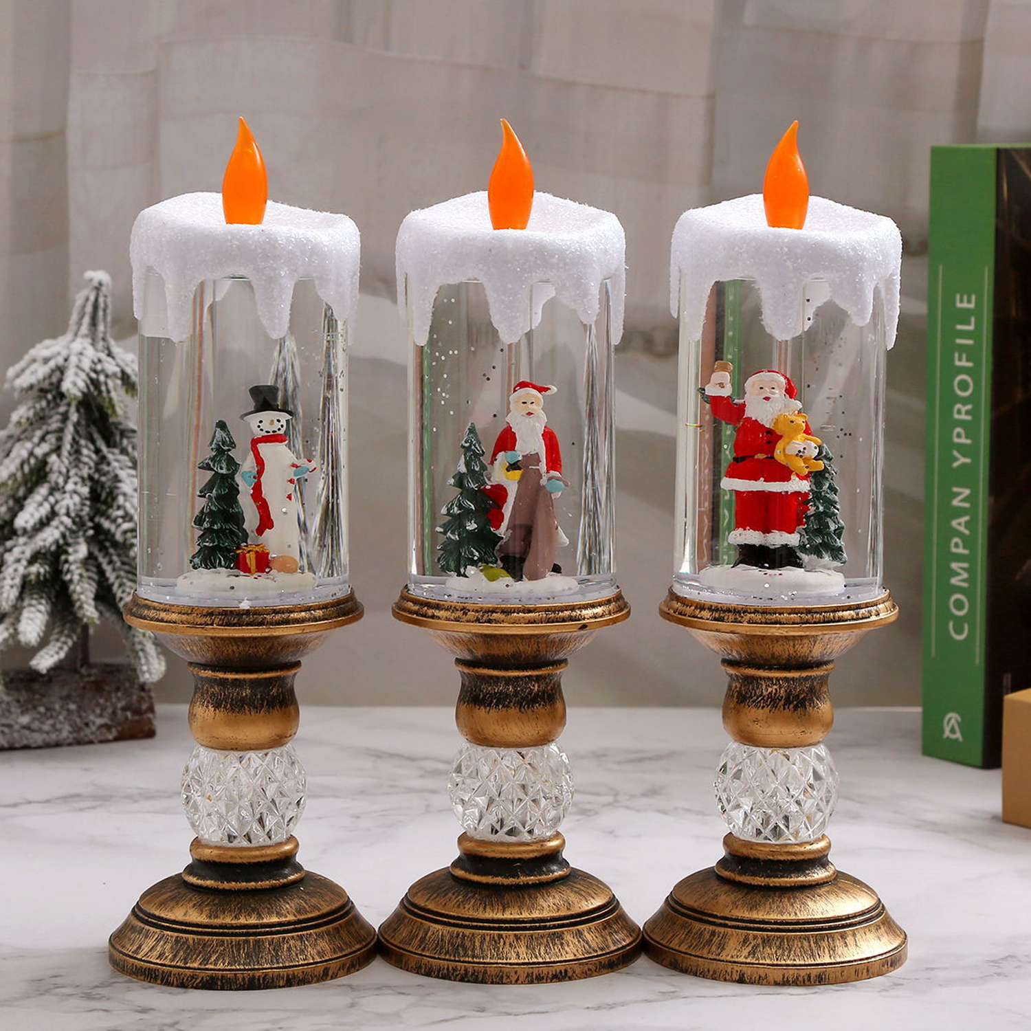 Christmas Candles with Santa Claus Snowman - Image 3