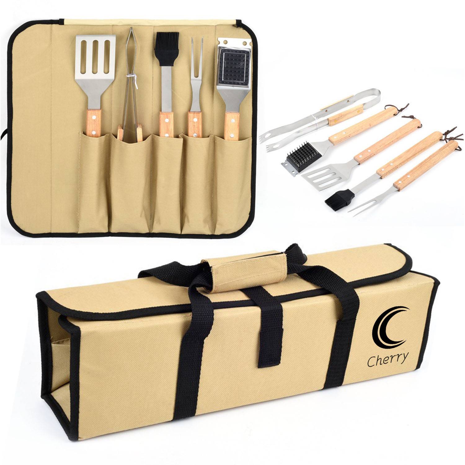 5Pcs Bamboo Bbq Tool Set