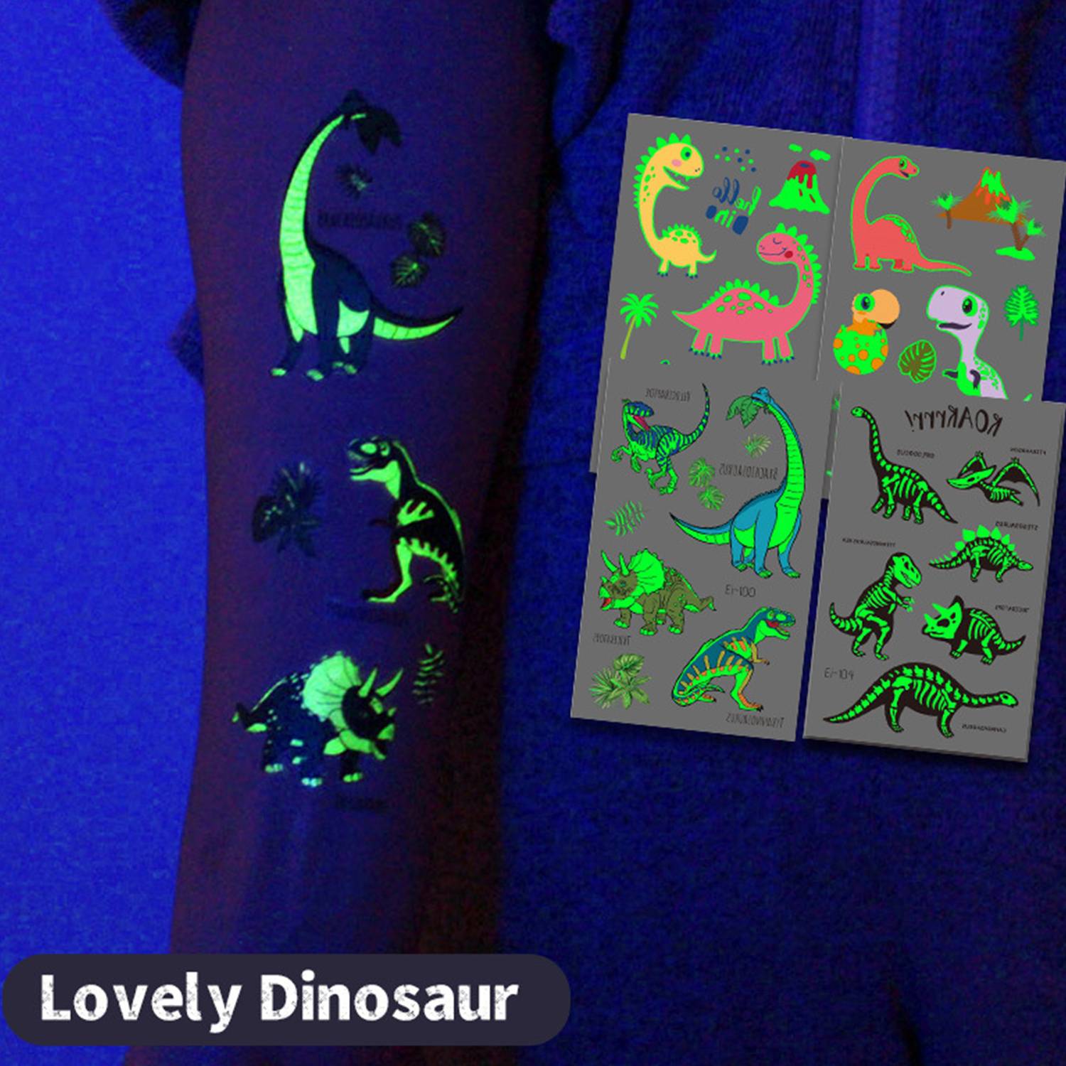 12-Pieces Luminous Dinosaur Tattoos - Image 3
