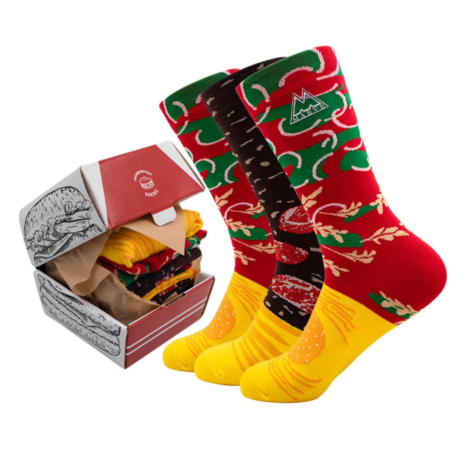 Customizable Set of 3 Pairs Hamburger Pattern Cozy Socks