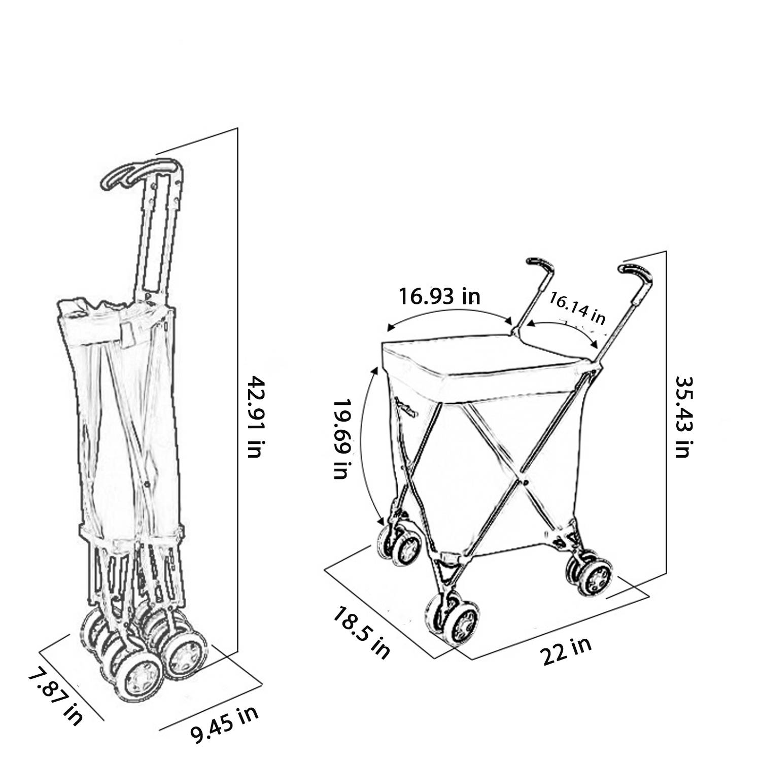 Folding Wheeled Shopping Cart w/ Removable Canvas Bag - Image 6
