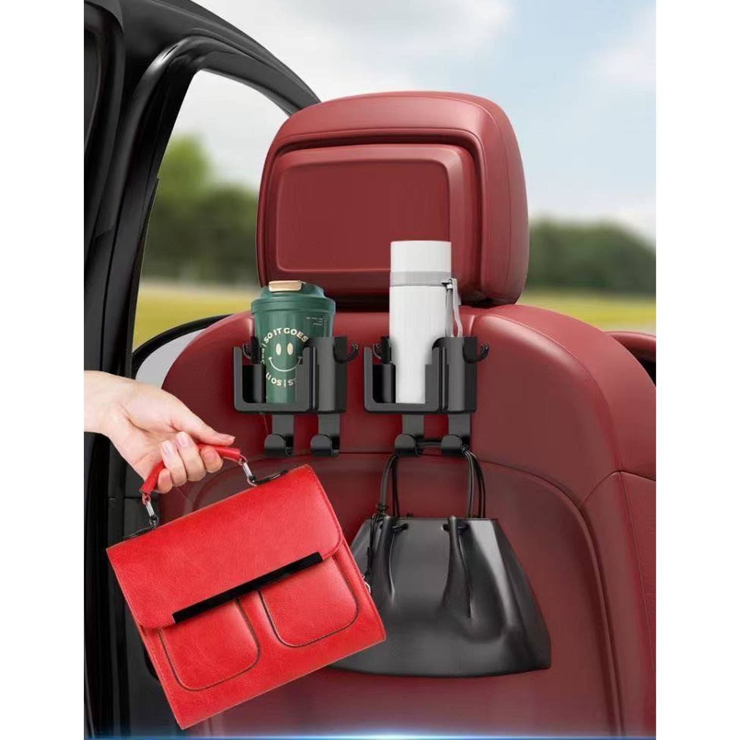 Car Back Seat Phone Stand Cup Holder w/ Hook - Image 5