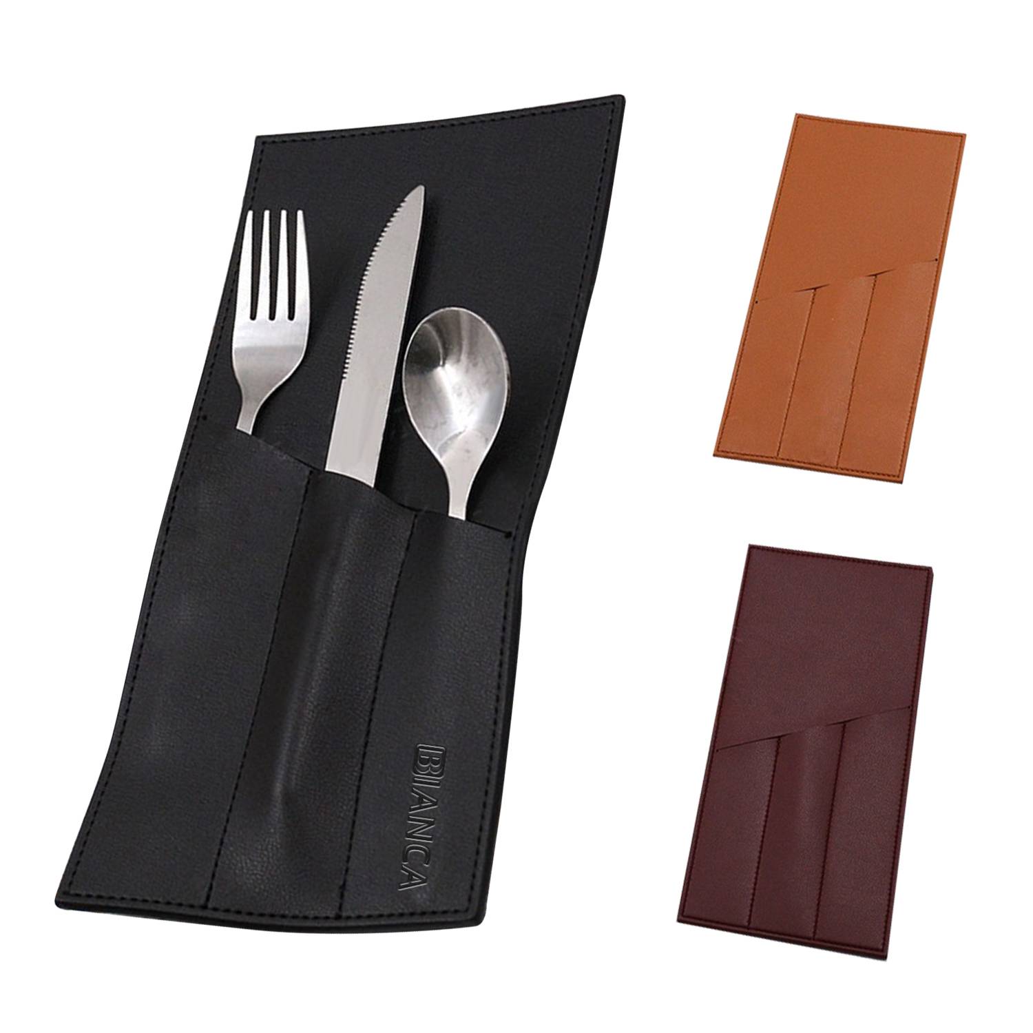 Leather Cutlery Sleeve Utensil with 3 compartments