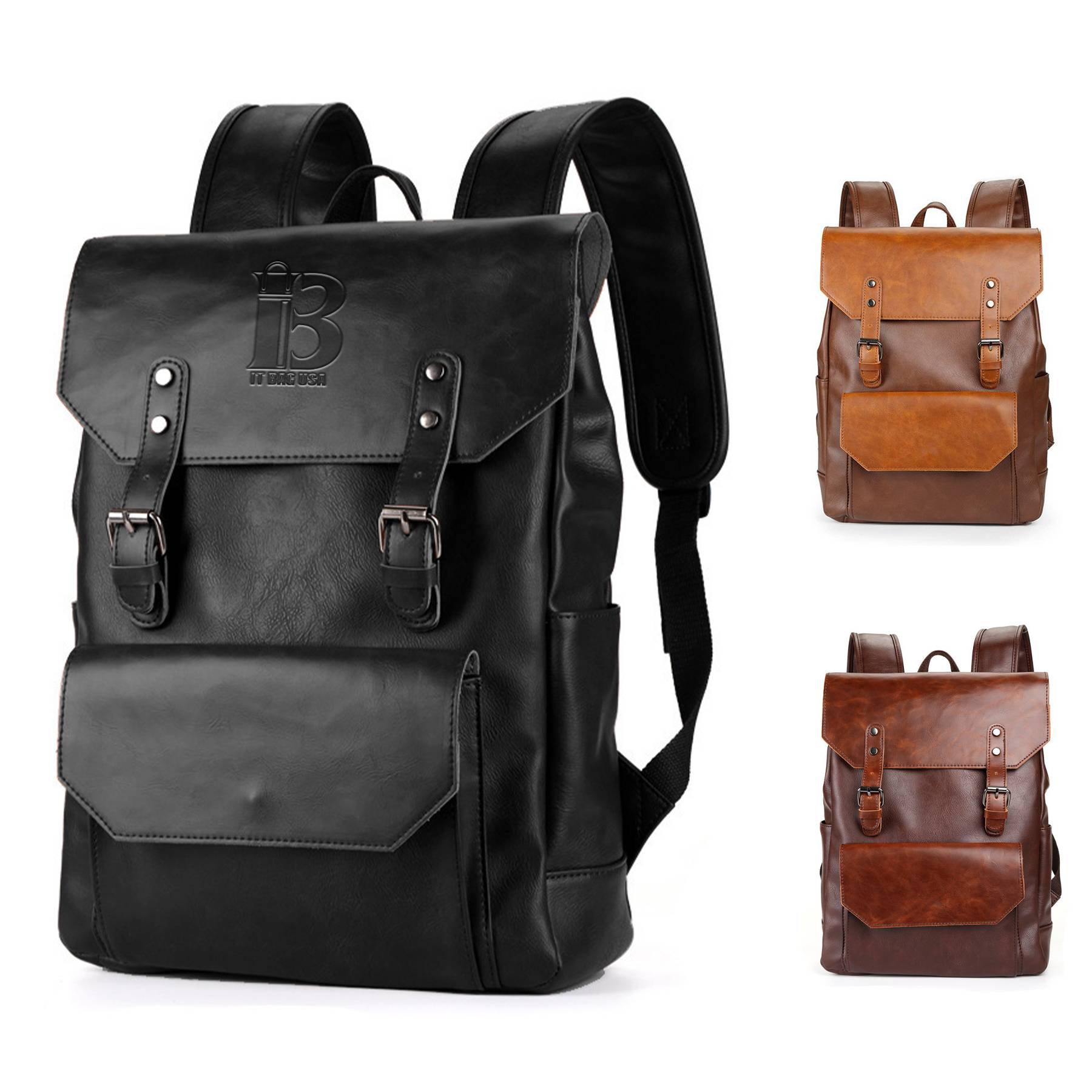 PU Weekend Travel Vintage Laptop Bookbag Backpack for Men