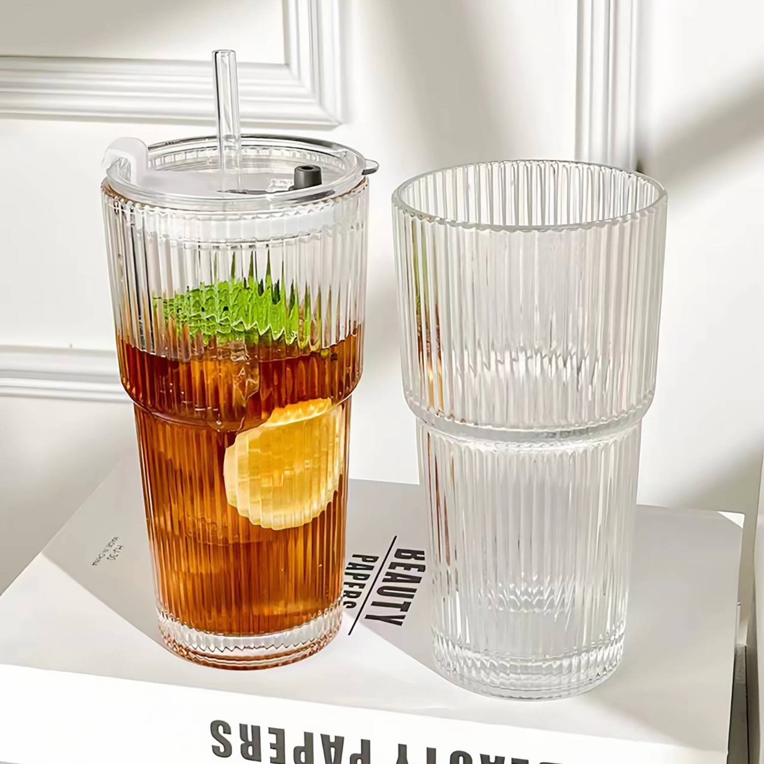 20oz High-appearance-value sealed striped glass strawcup - Image 5