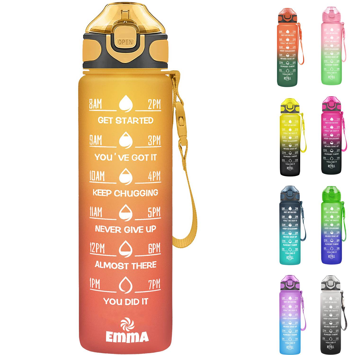 32oz BPA Free Wide Mouth Sports Water Bottle w/ Time Markers