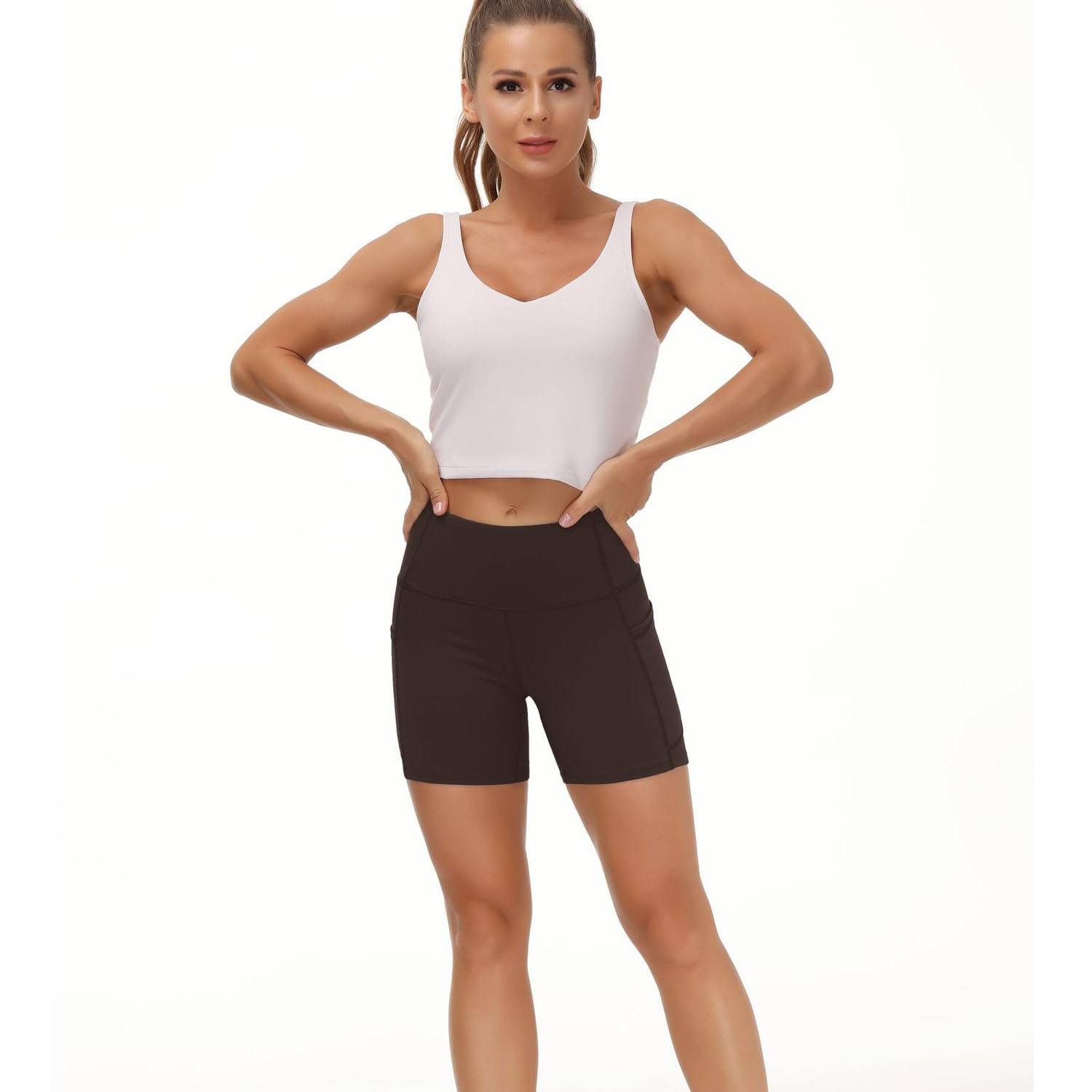 High Waist Breathable Polyester Workout Shorts w/ Pockets - Image 10