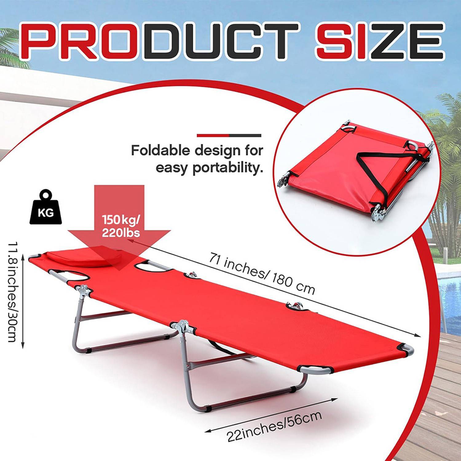 Detachable Tanning Pillow Folding Beach Lounge Chair - Image 4