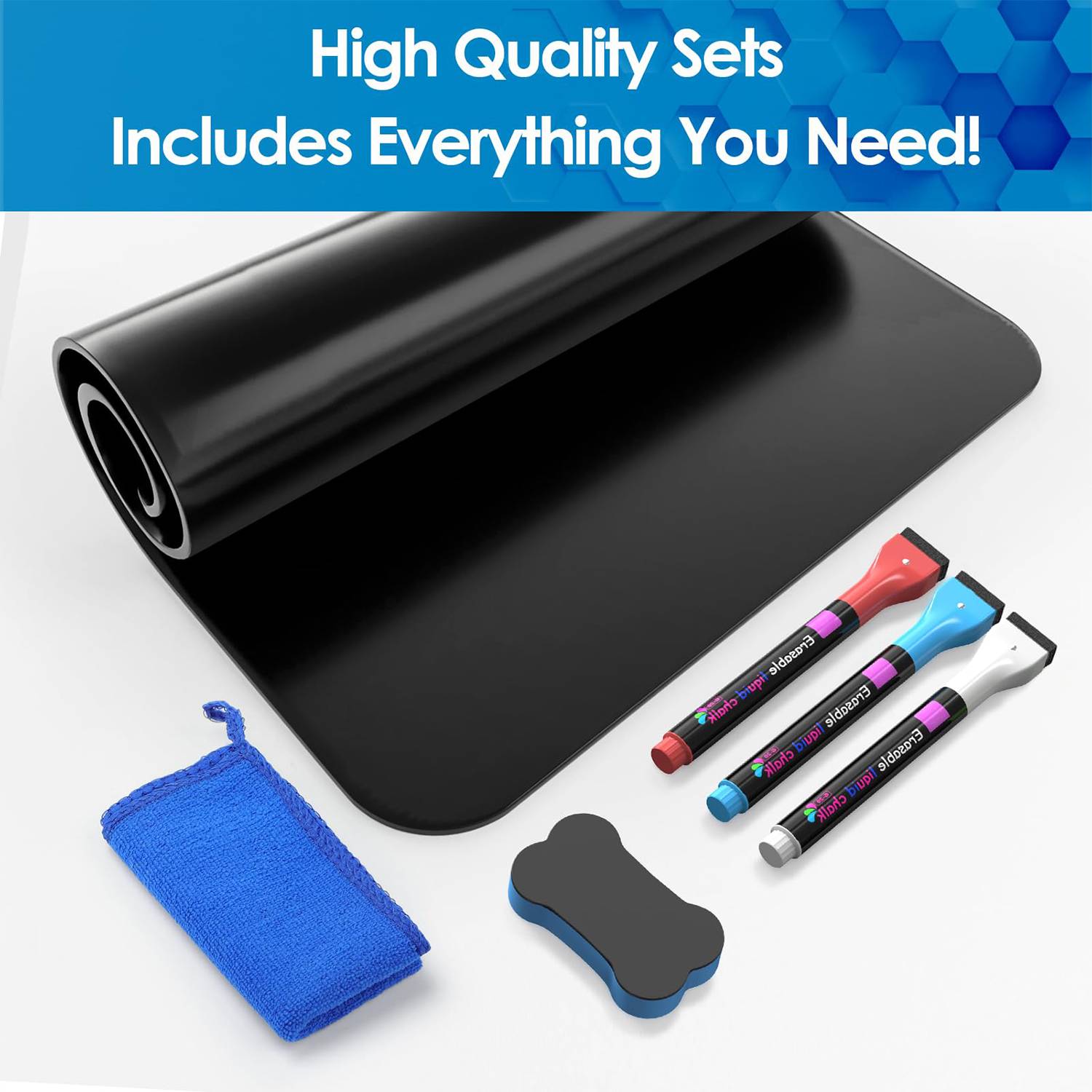 Magnetic Black Dry Erase Board Sheet w/ 3 Markers - Image 5