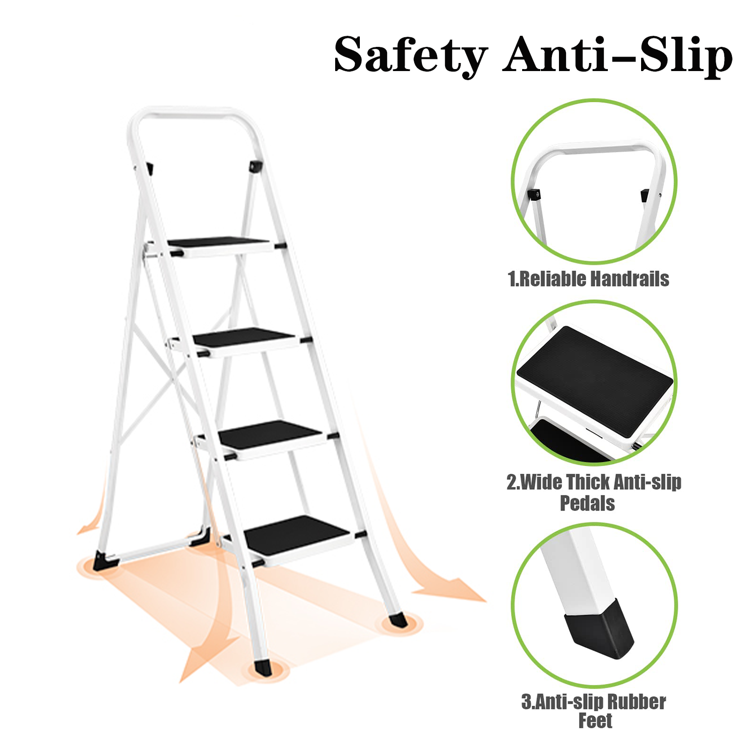 White Anti-Slip Four-Step Folding Ladder - Image 3