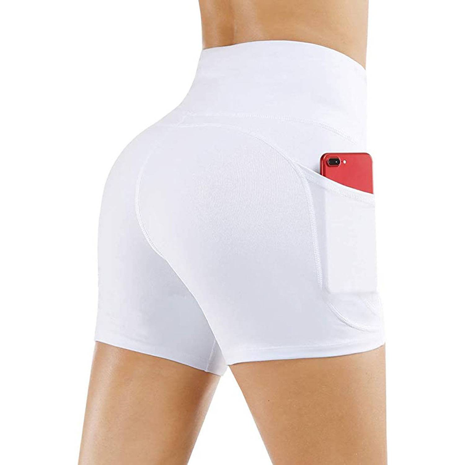High Waist Breathable Polyester Workout Shorts w/ Pockets - Image 3