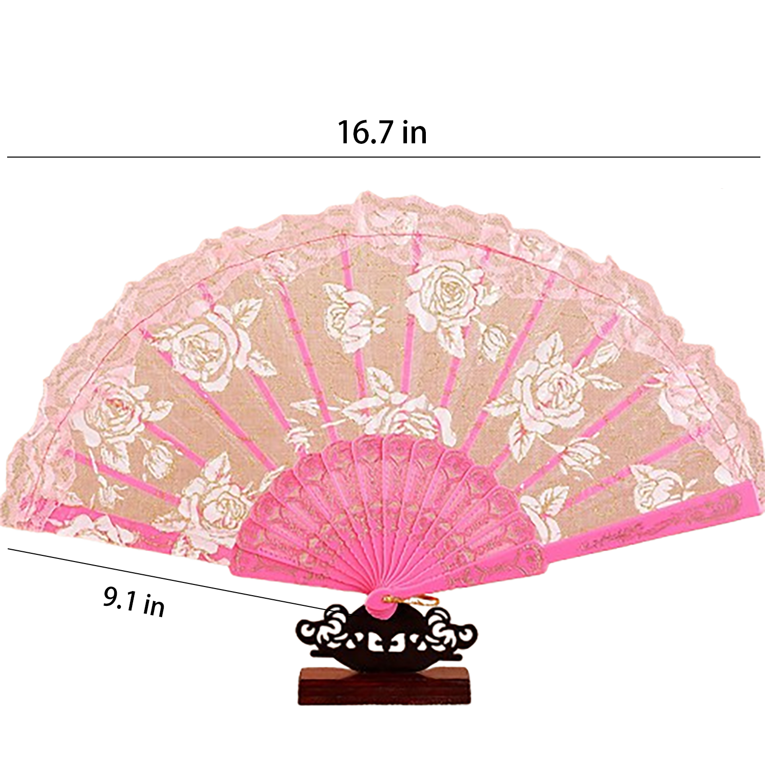 Rose Lace Handheld Folding Fan - Image 4